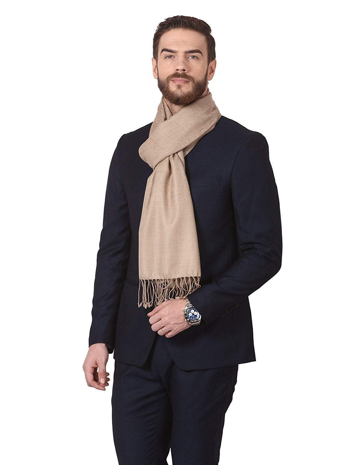 Pashtush India Stole Mens Fine Wool Jacquard Scarf, sahara