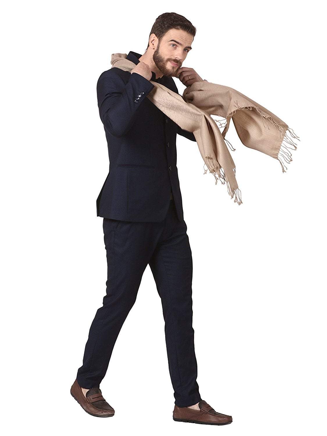 Pashtush India 70x200 Mens Fine Wool Jacquard Scarf (sahara)