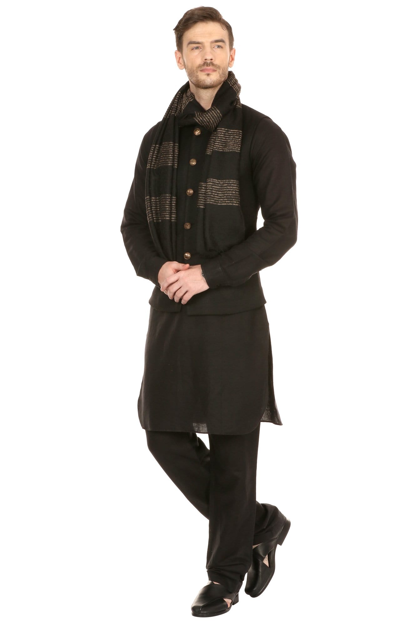 Pashtush India 70x200 Mens Fine Wool Reversible Muffler, Soft and Warm - Black