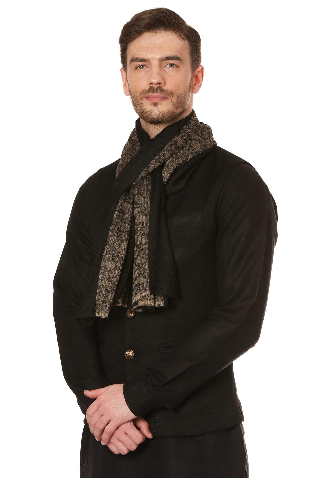 Pashtush India 70x200 Mens Fine Wool Reversible Muffler, Soft and Warm - Black