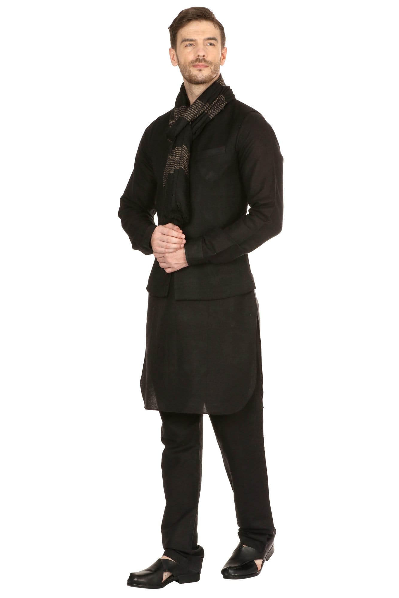 Pashtush India 70x200 Mens Fine Wool Reversible Muffler, Soft and Warm - Black
