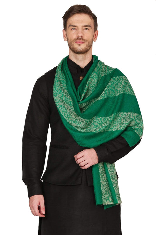 Pashtush Store Stole Mens Fine Wool Reversible Muffler, Soft and Warm - Emerald Green