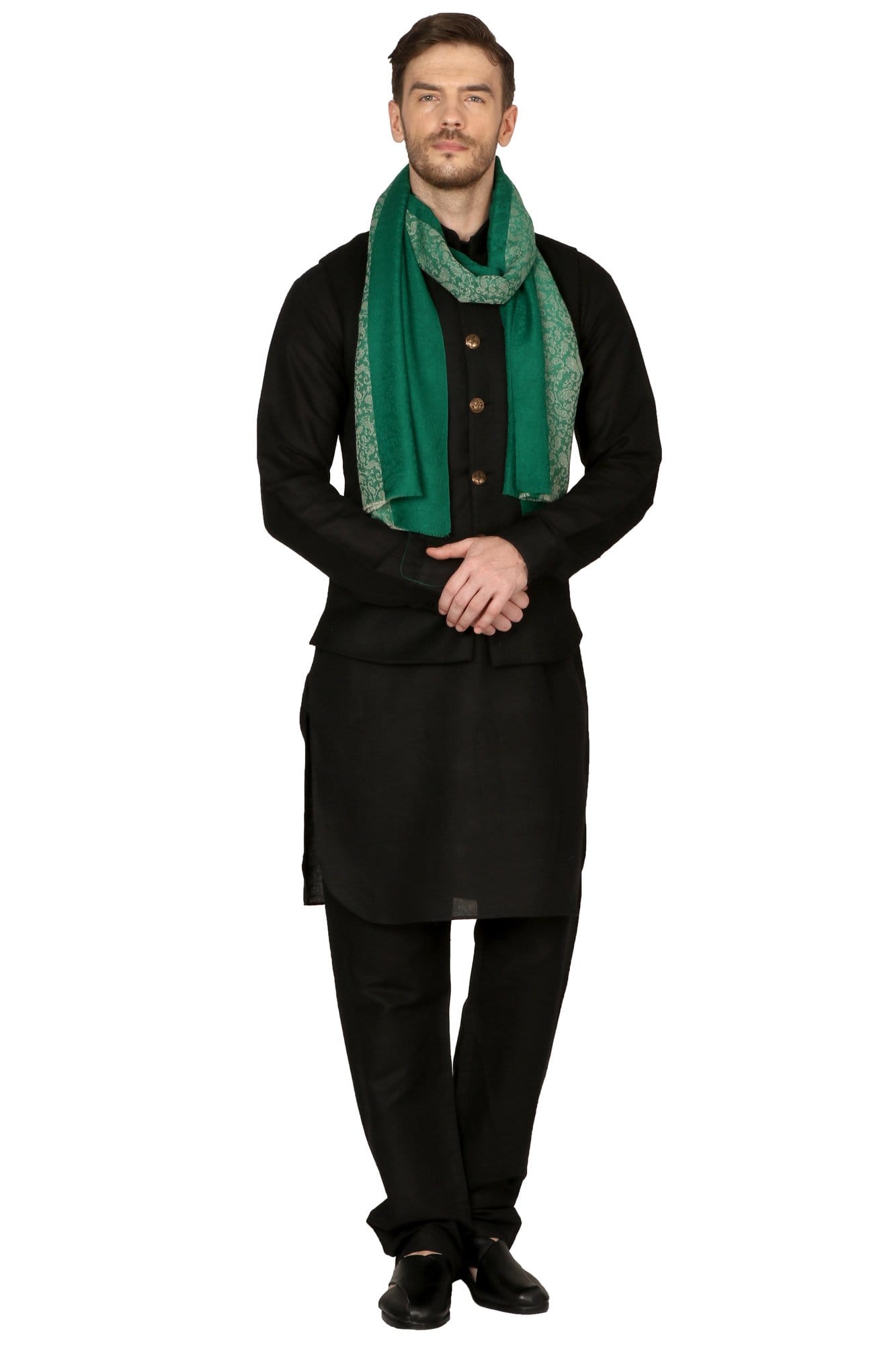 Pashtush Store Stole Mens Fine Wool Reversible Muffler, Soft and Warm - Emerald Green