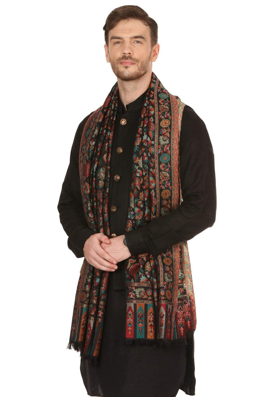 Pashtush Shawl Store Stole Mens Gulaabdar Kaani Stole, Woven Design - Black