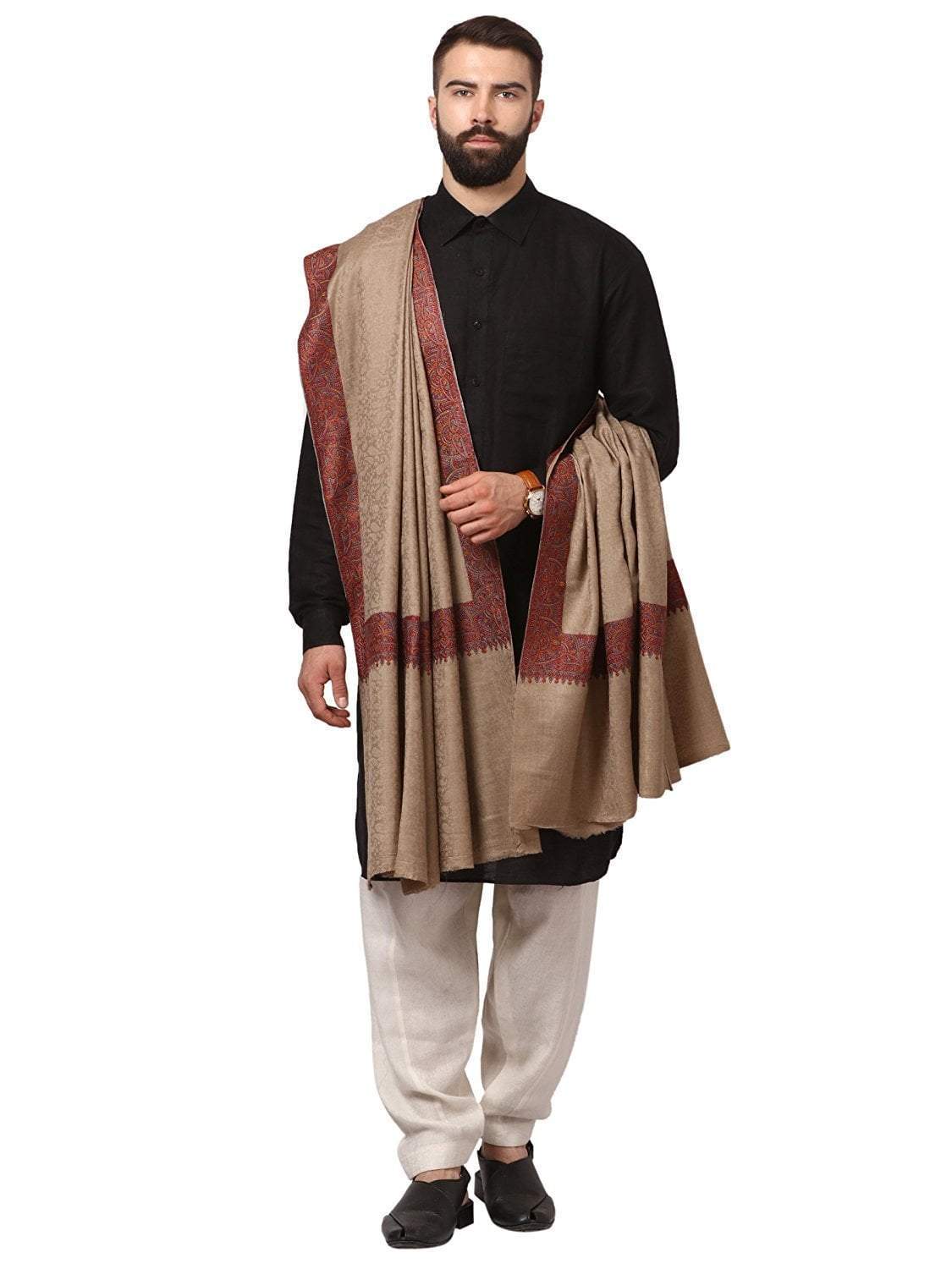 Pashtush India 114x228 Mens Kashmiri Multicoloured Embroidery Daur Shawl