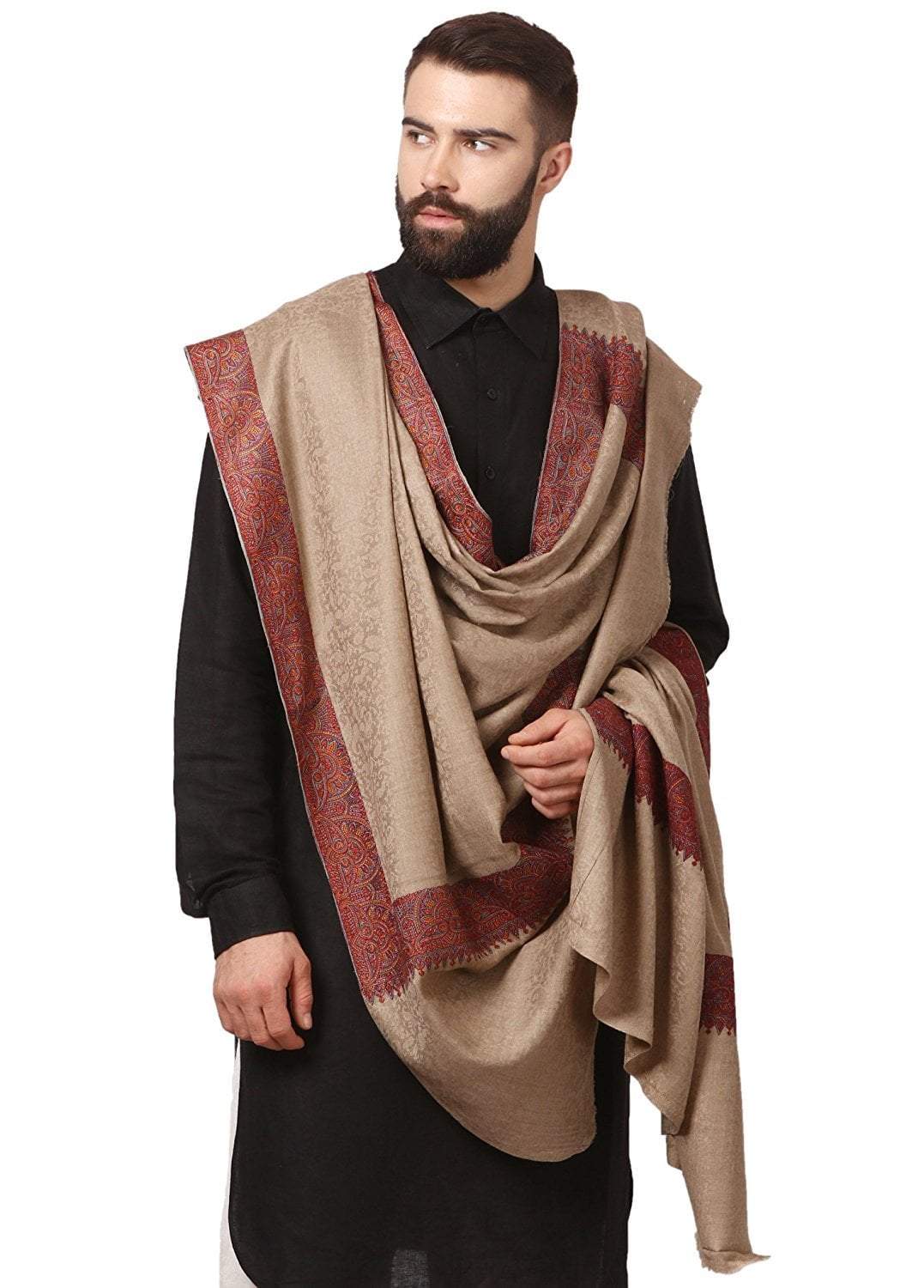 Pashtush India 114x228 Mens Kashmiri Multicoloured Embroidery Daur Shawl