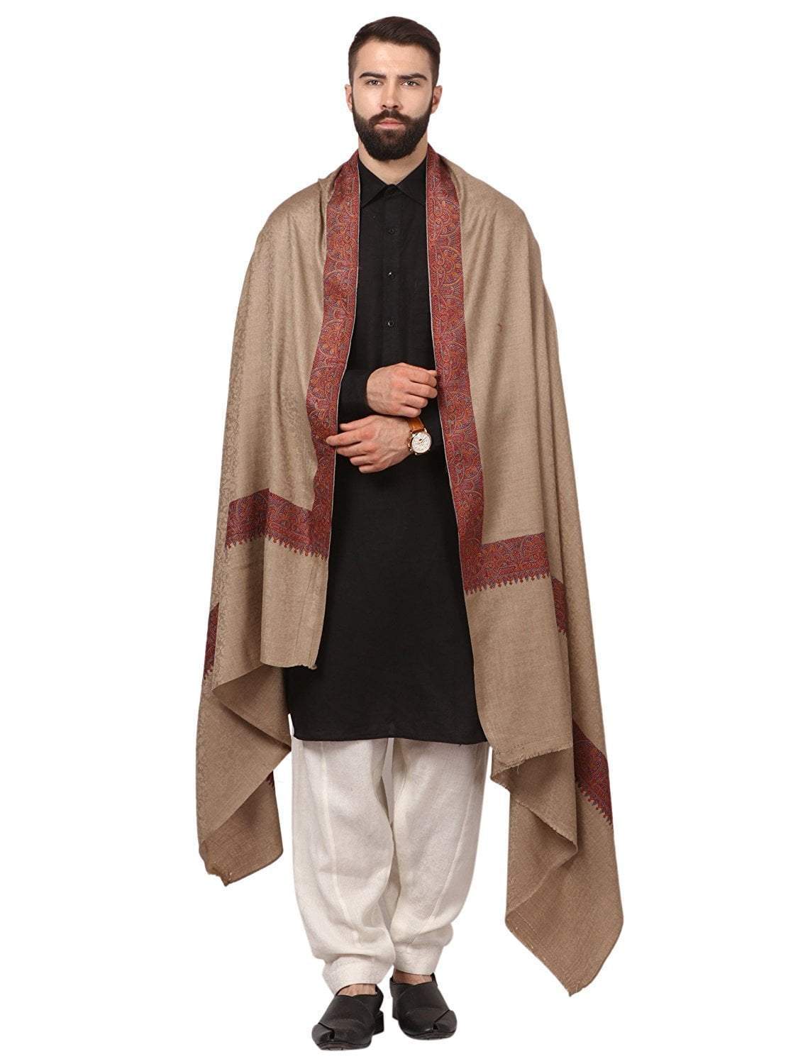 Pashtush India 114x228 Mens Kashmiri Multicoloured Embroidery Daur Shawl