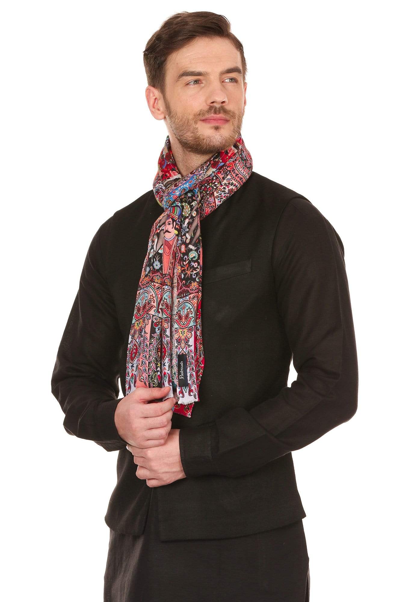 Pashtush India Stole Mens Mughal Darbar Printed Stole, Extra Soft Bamboo Fabric