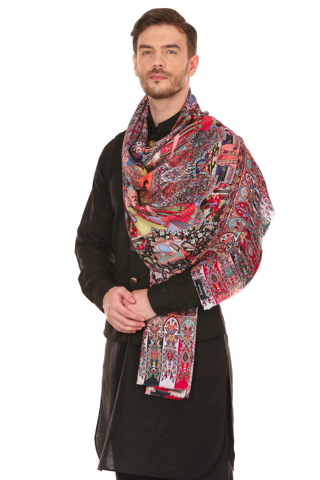 Pashtush India Stole Mens Mughal Darbar Printed Stole, Extra Soft Bamboo Fabric