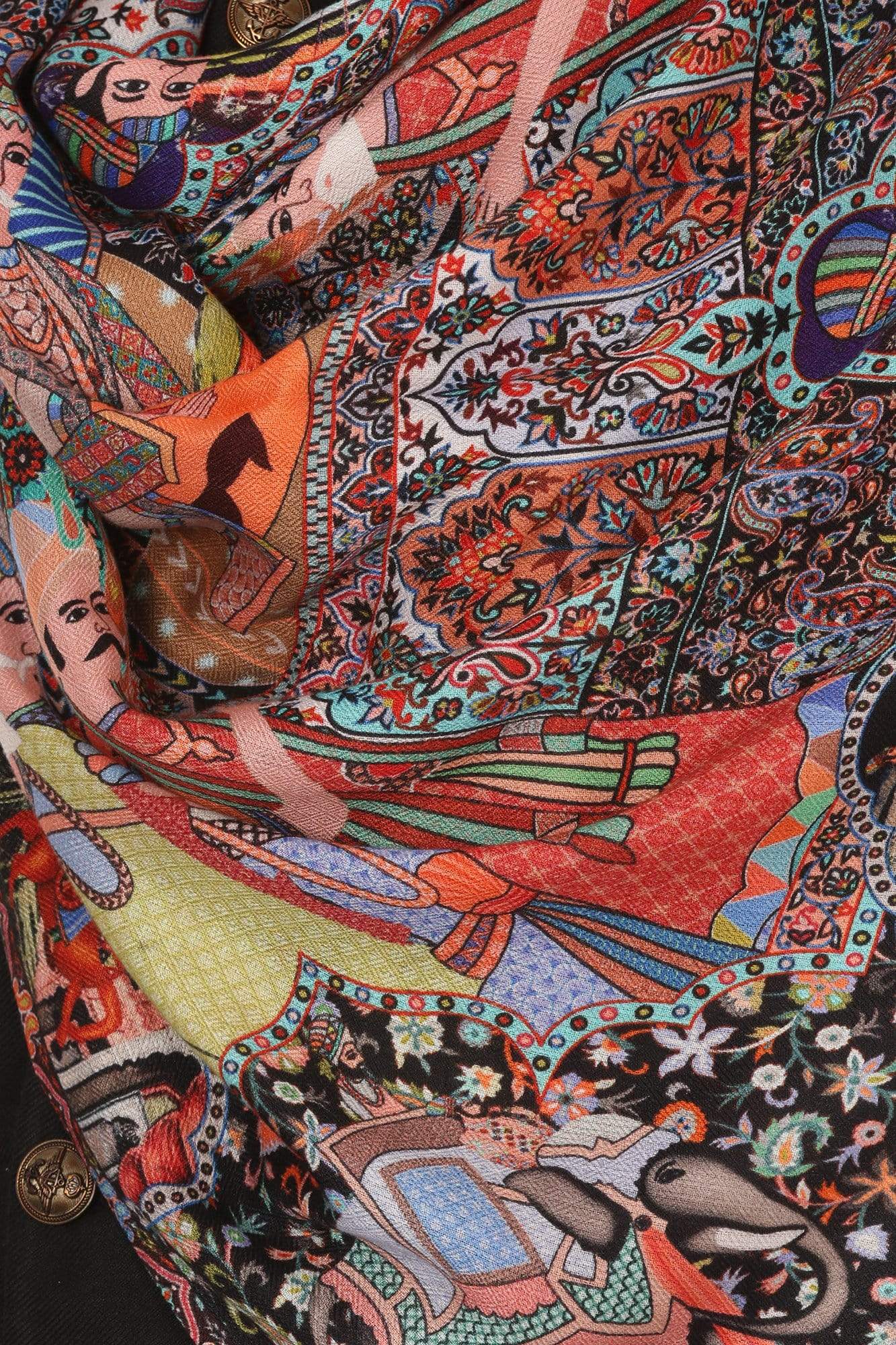 Pashtush India Stole Mens Mughal Darbar Printed Stole, Extra Soft Bamboo Fabric