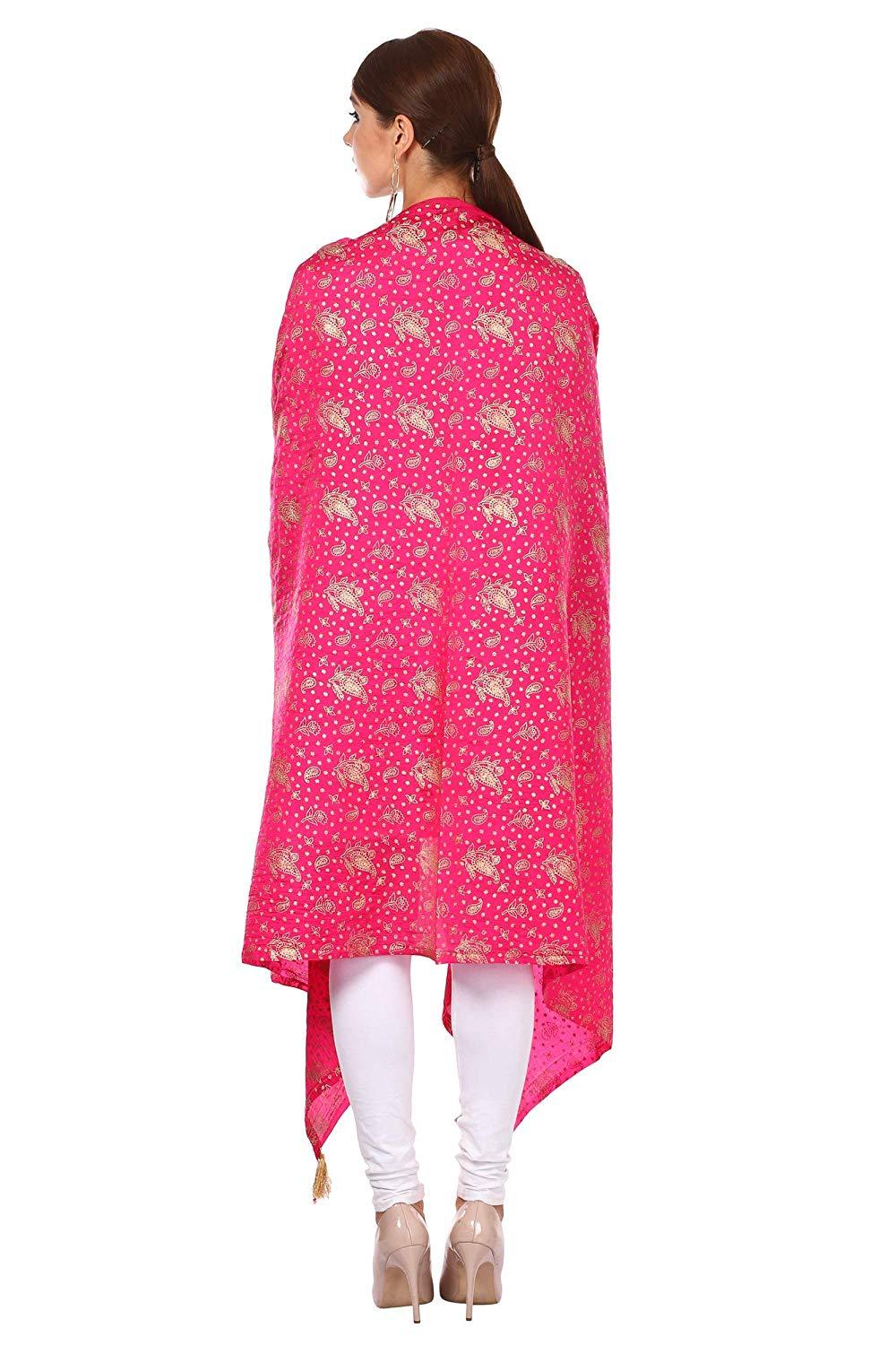 Pashtush Shawl Store Dupatta Pashtush Art Silk Dupatta for Women, with Golden Coloured Foil Printing, Light weight and Bright, Hot pink