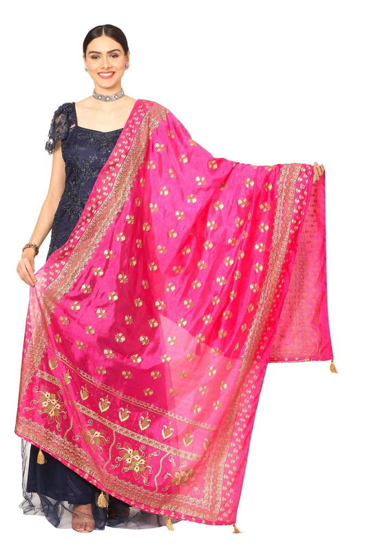 Pashtush India Dupatta Pashtush Art Silk Dupatta for Women, with Golden Coloured Foil Printing, Light weight and Bright, Pink