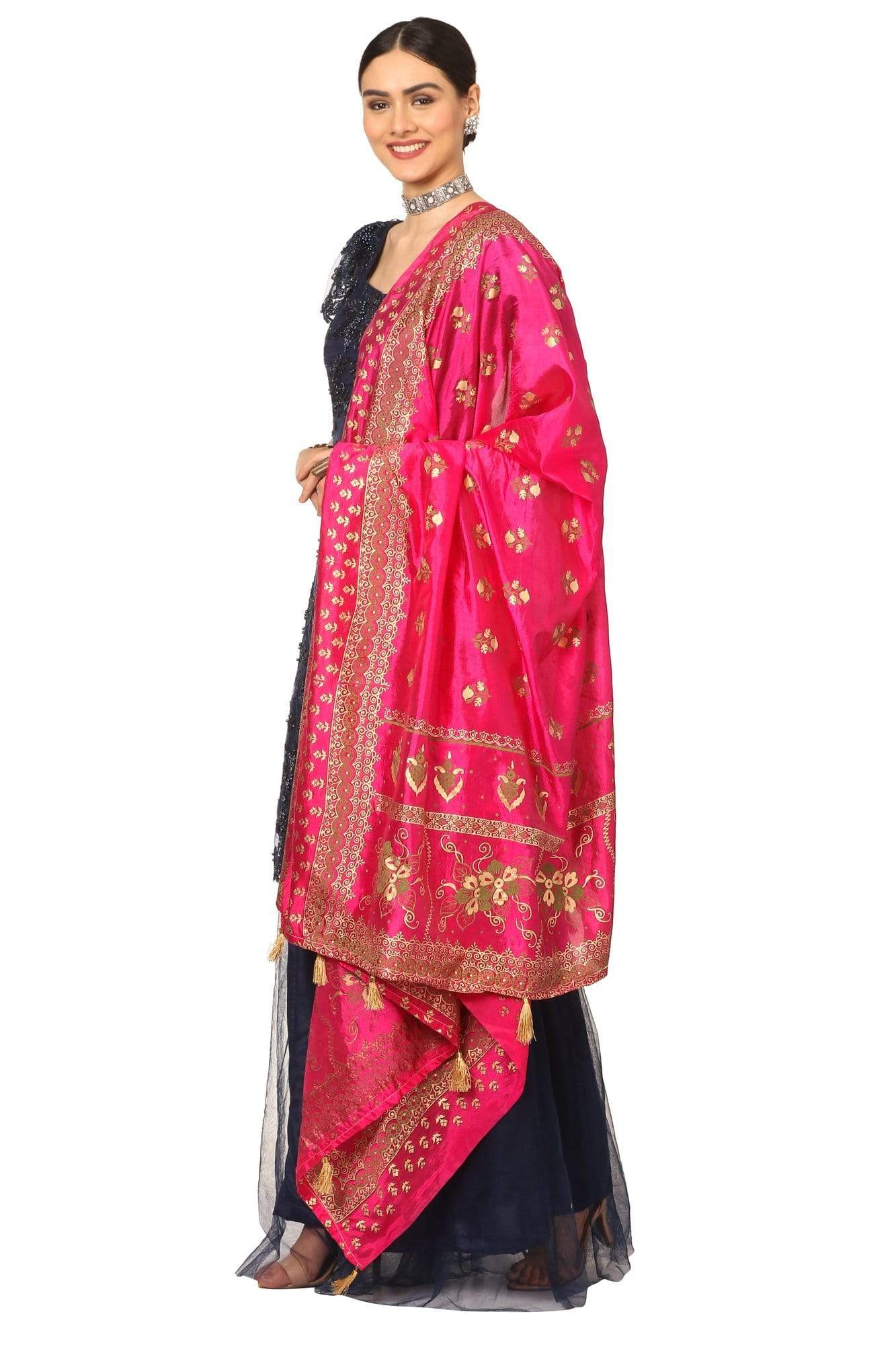 Pashtush India Dupatta Pashtush Art Silk Dupatta for Women, with Golden Coloured Foil Printing, Light weight and Bright, Pink