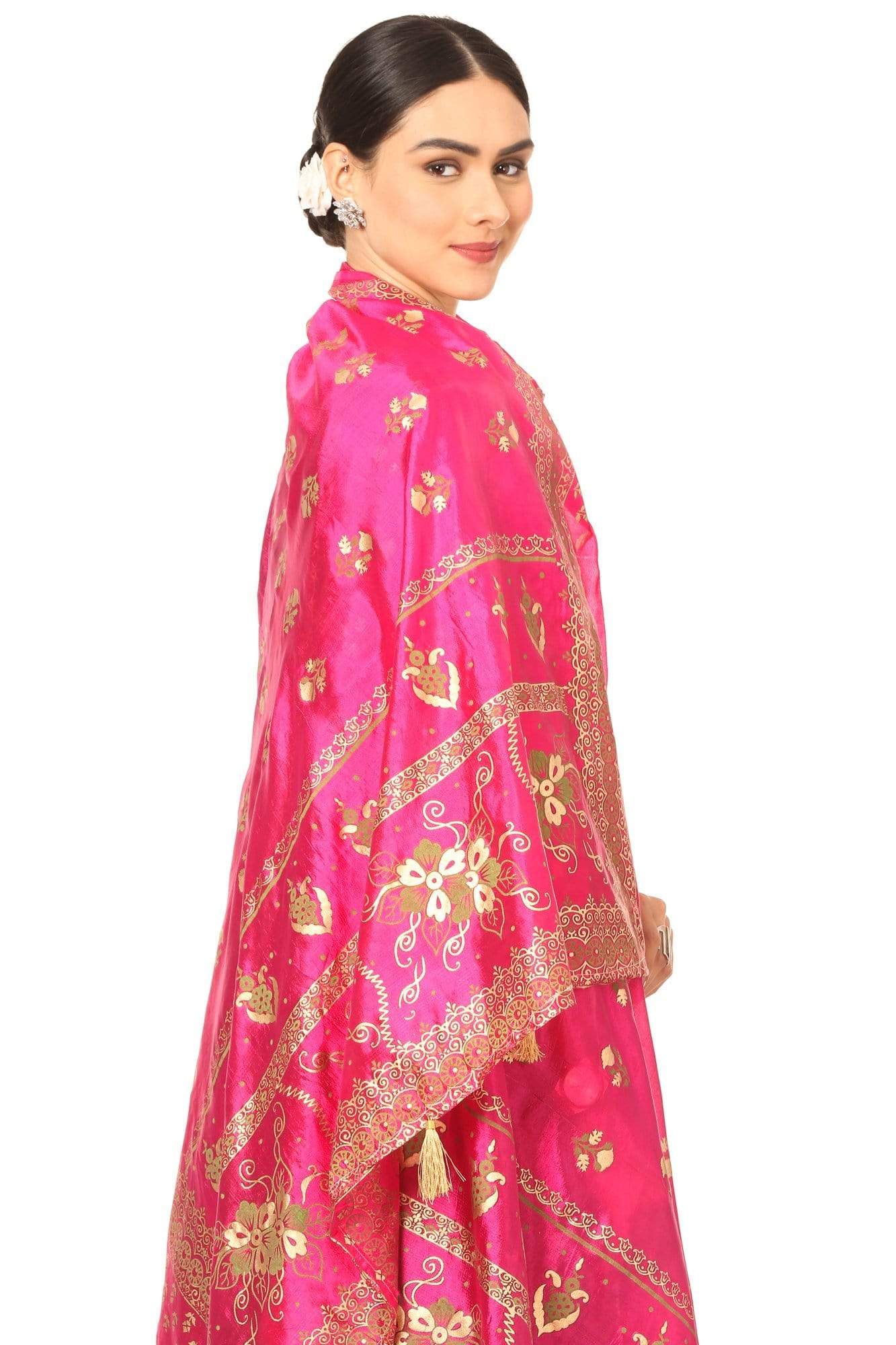 Pashtush India Dupatta Pashtush Art Silk Dupatta for Women, with Golden Coloured Foil Printing, Light weight and Bright, Pink