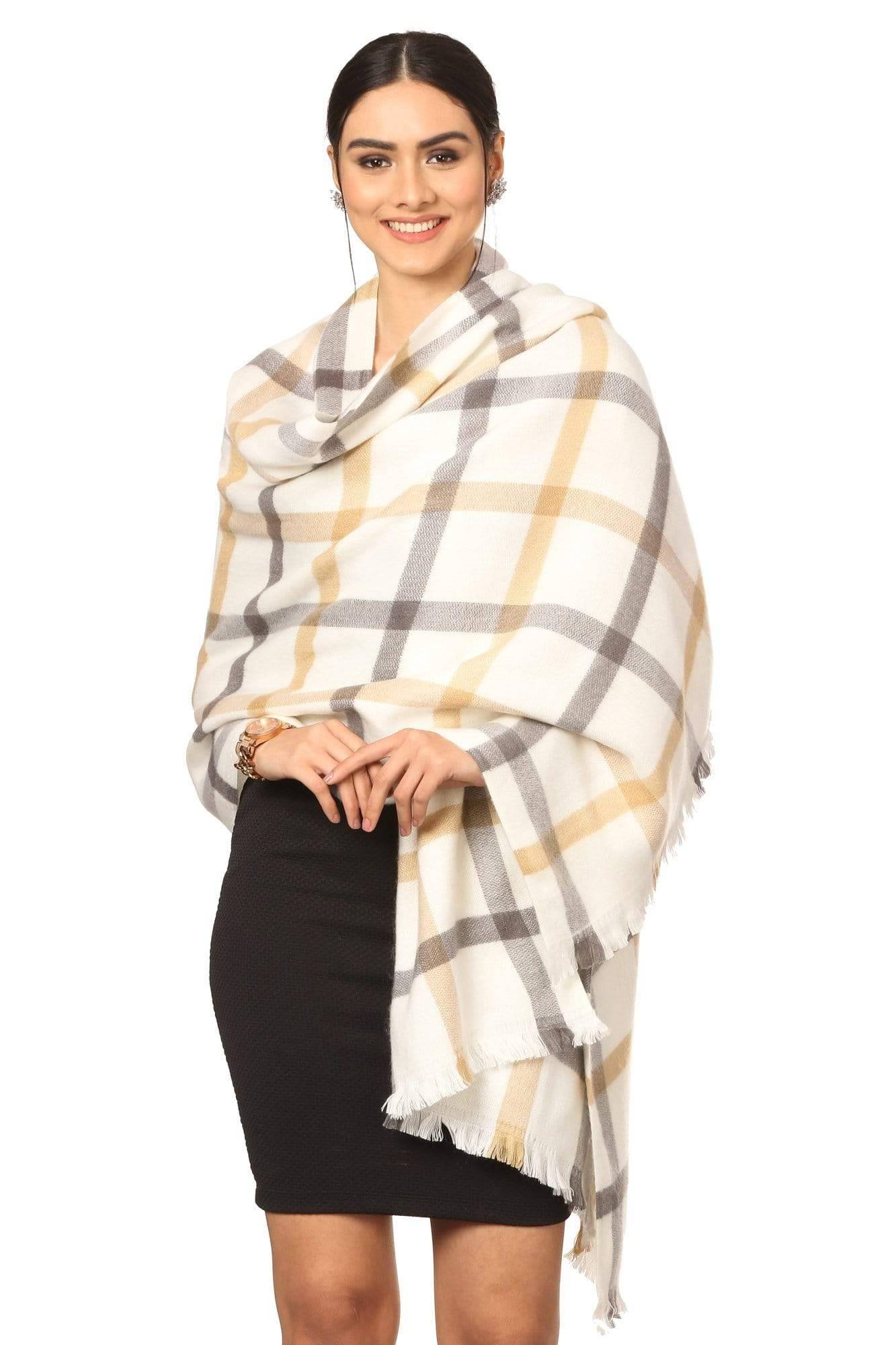 Pashtush India Stole Pashtush Cashmere Woollen Mufflers for Women, Ultra Soft and Warm, Smooth Handfeel, extra warm - White