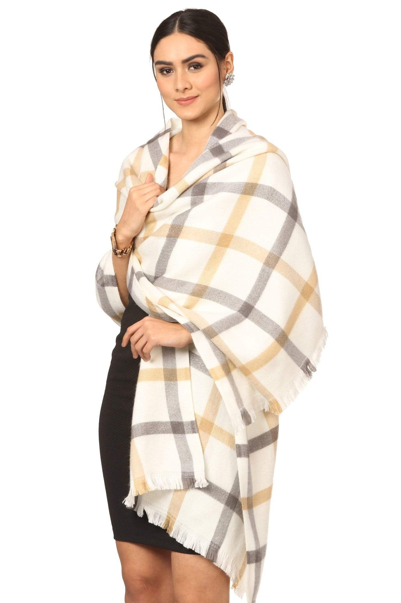 Pashtush India Stole Pashtush Cashmere Woollen Mufflers for Women, Ultra Soft and Warm, Smooth Handfeel, extra warm - White