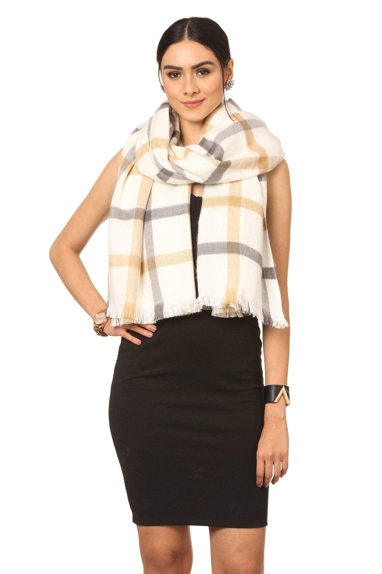 Pashtush India Stole Pashtush Cashmere Woollen Mufflers for Women, Ultra Soft and Warm, Smooth Handfeel, extra warm - White