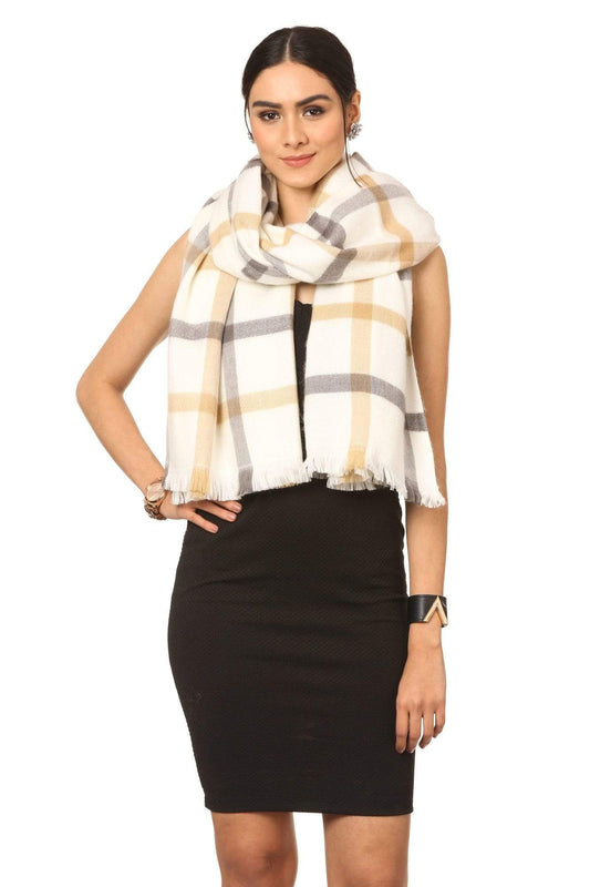 Pashtush India Stole Pashtush Cashmere Woollen Mufflers for Women, Ultra Soft and Warm, Smooth Handfeel, extra warm - White
