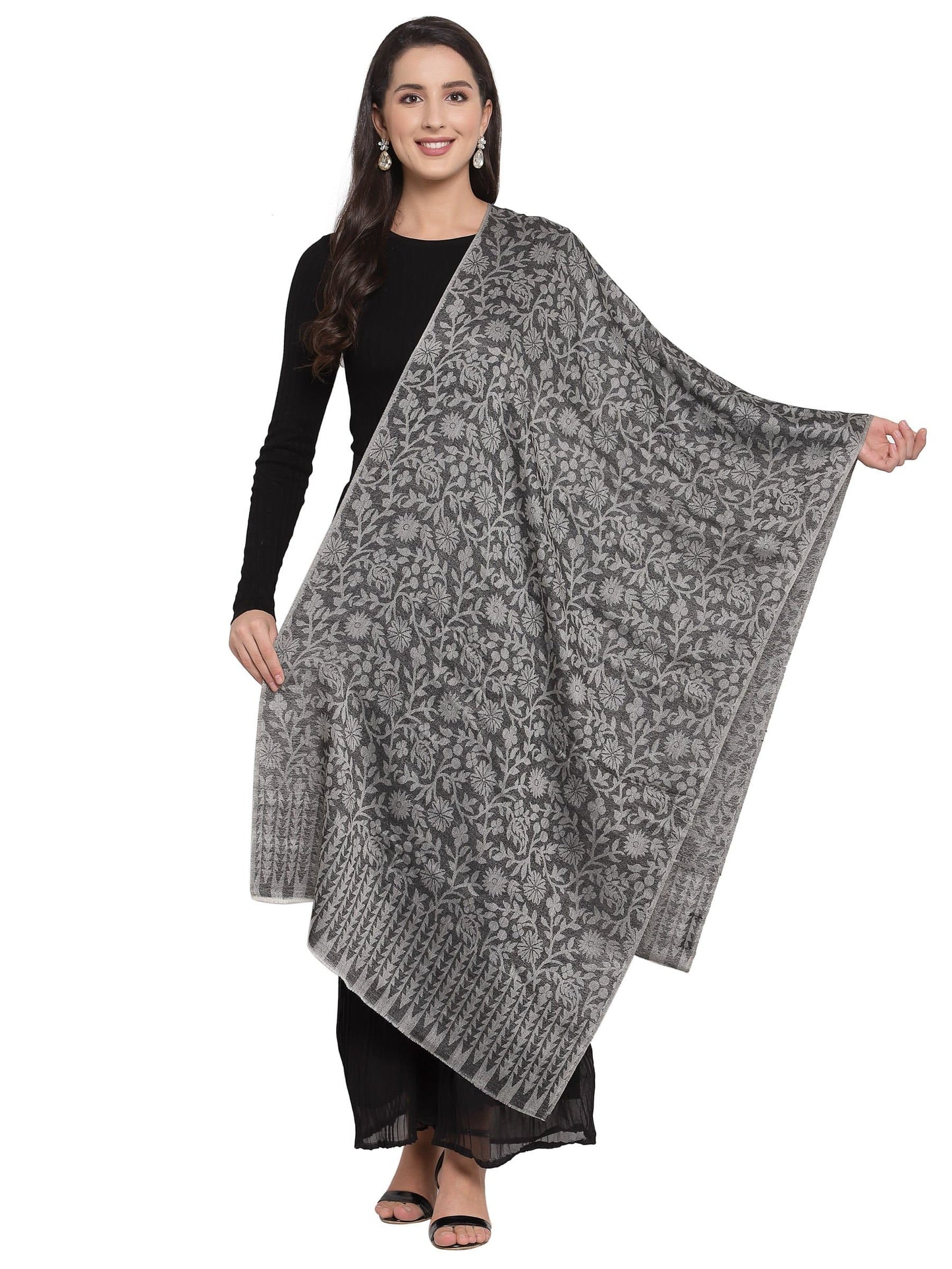 Pashtush India 70x200 Pashtush Fine Wool Luxury Floral Design Scarf, Pashmina handfeel Blended Stole