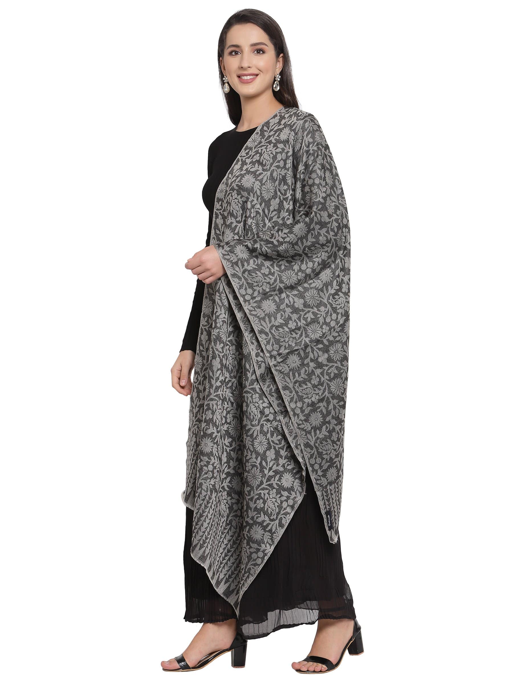 Pashtush India 70x200 Pashtush Fine Wool Luxury Floral Design Scarf, Pashmina handfeel Blended Stole
