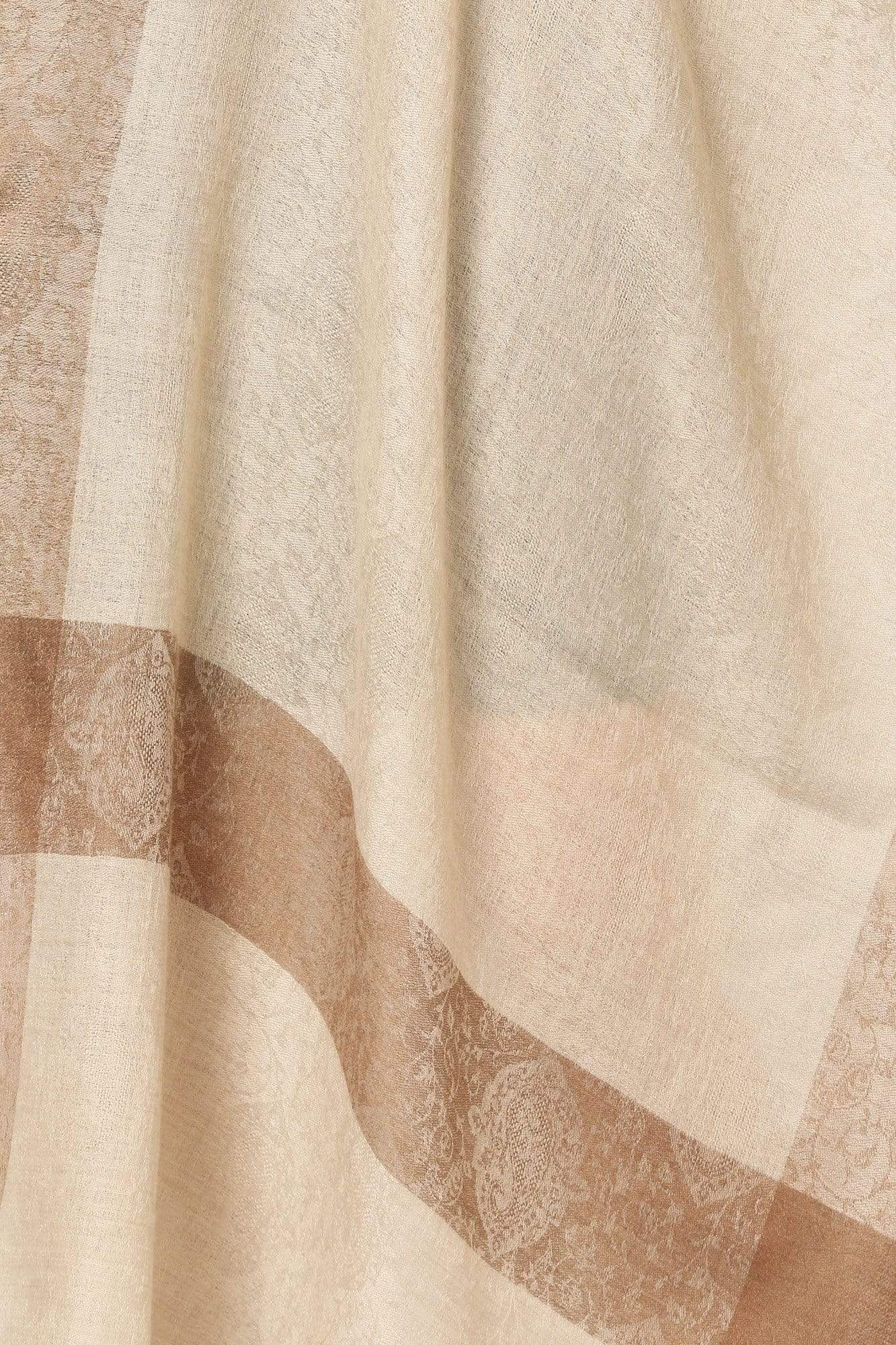 Pashtush India Stole Pashtush Fine Wool Luxury Striped Design Scarf, Stole, Weaving Design - Beige