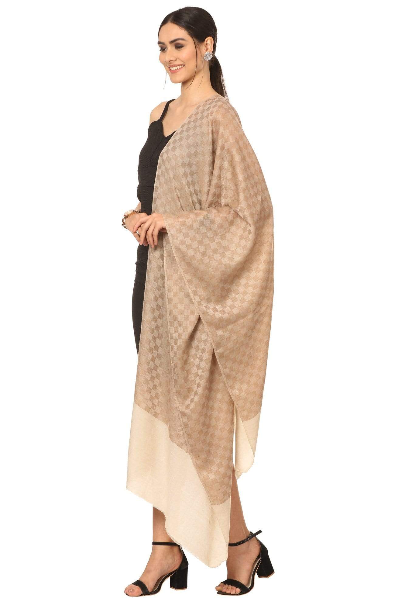Pashtush India 70x200 Pashtush Fine Wool Luxury Striped Design Scarf, Stole, Weaving Design - Beige