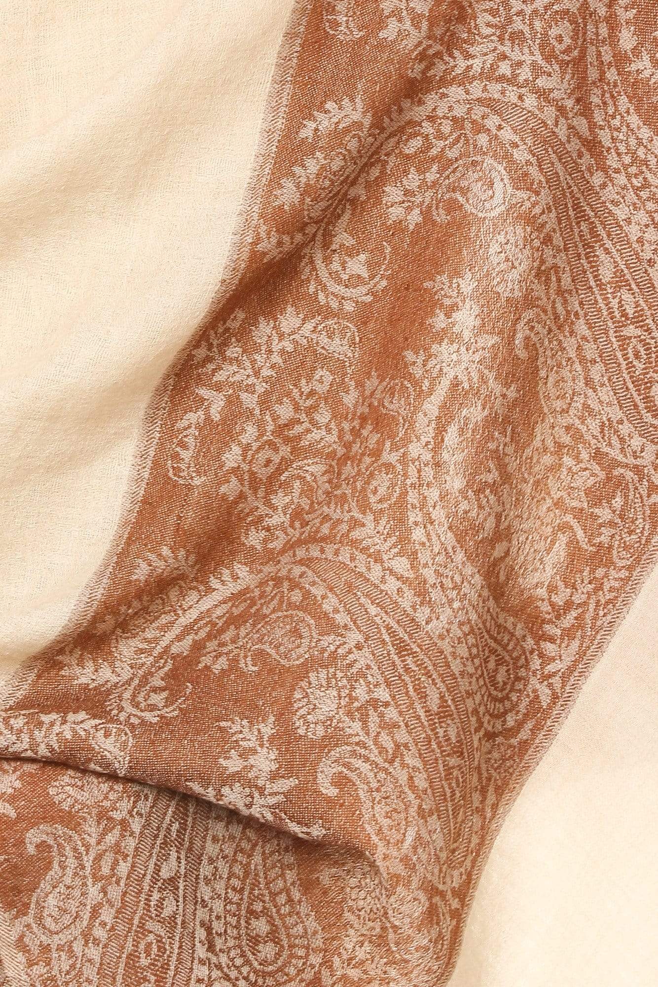 Pashtush India Stole Pashtush Fine Wool Luxury Striped Design Scarf, Stole, Weaving Design - Coffee