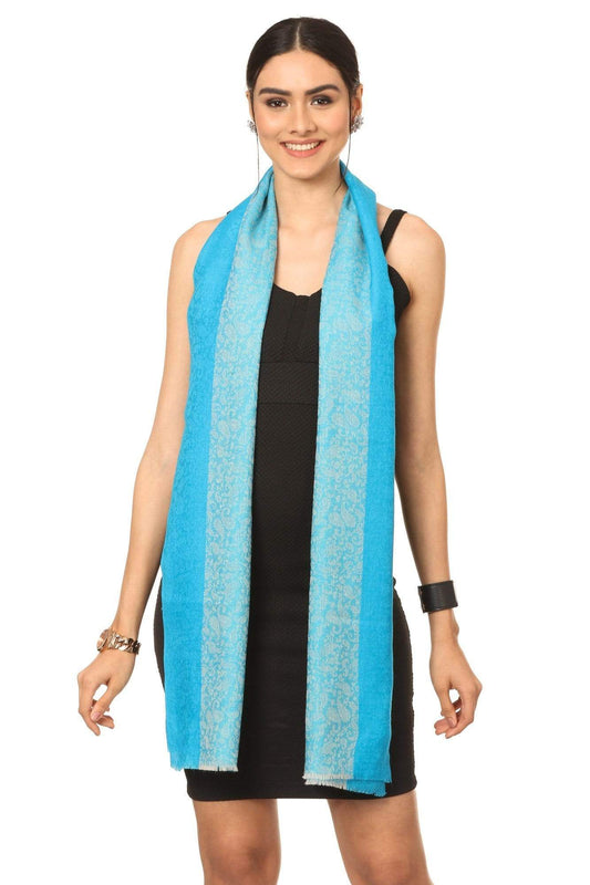 Pashtush India Stole Pashtush Fine Wool Luxury Striped Design Scarf, Stole, Weaving Design - Ferozi