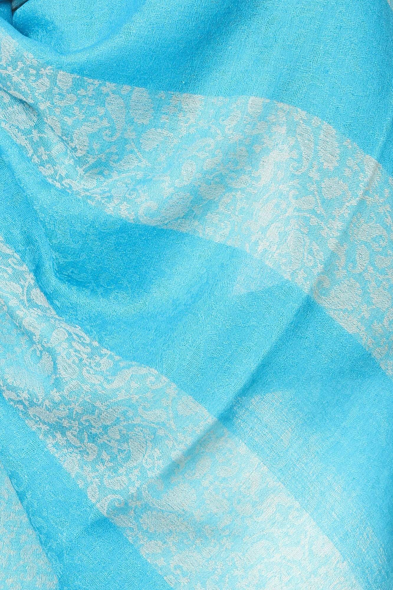 Pashtush India Stole Pashtush Fine Wool Luxury Striped Design Scarf, Stole, Weaving Design - Ferozi