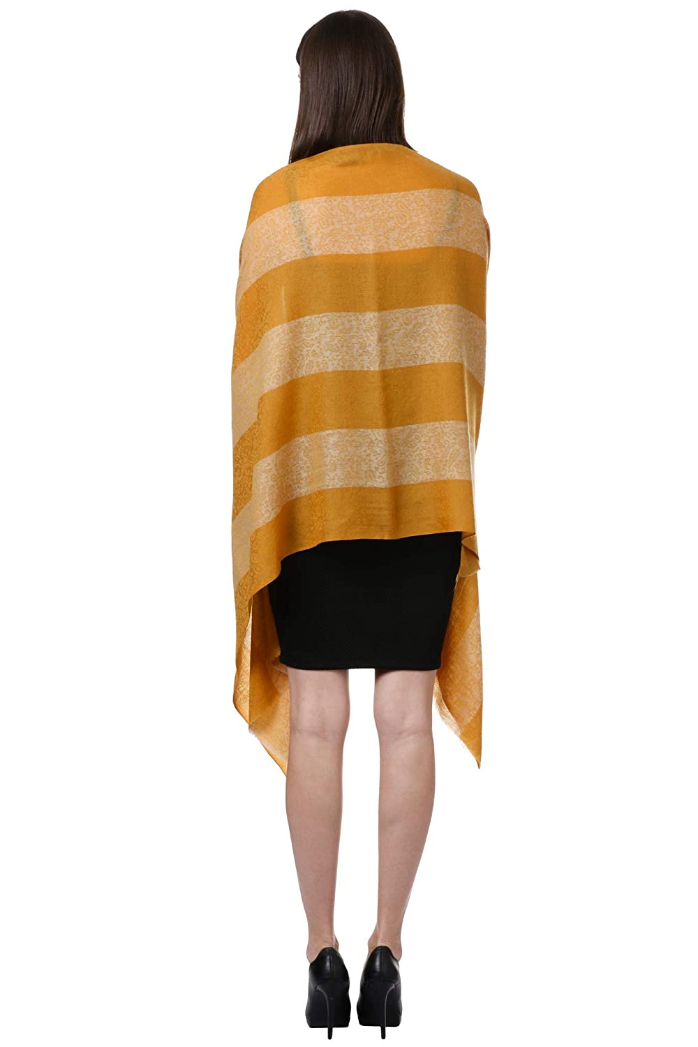 Pashtush India Stole Pashtush Fine Wool Luxury Striped Design Scarf, Stole, Weaving Design - Mustard