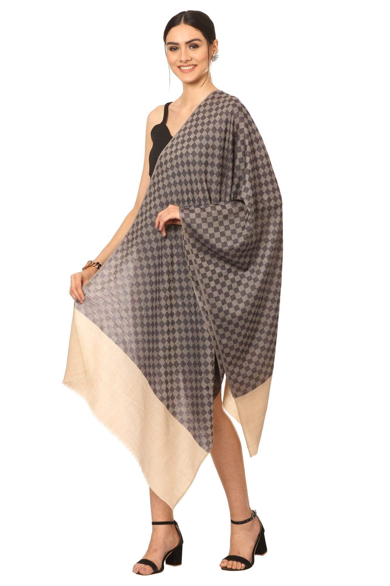 Pashtush India Stole Pashtush Fine Wool Luxury Striped Design Scarf, Stole, Weaving Design - Navy
