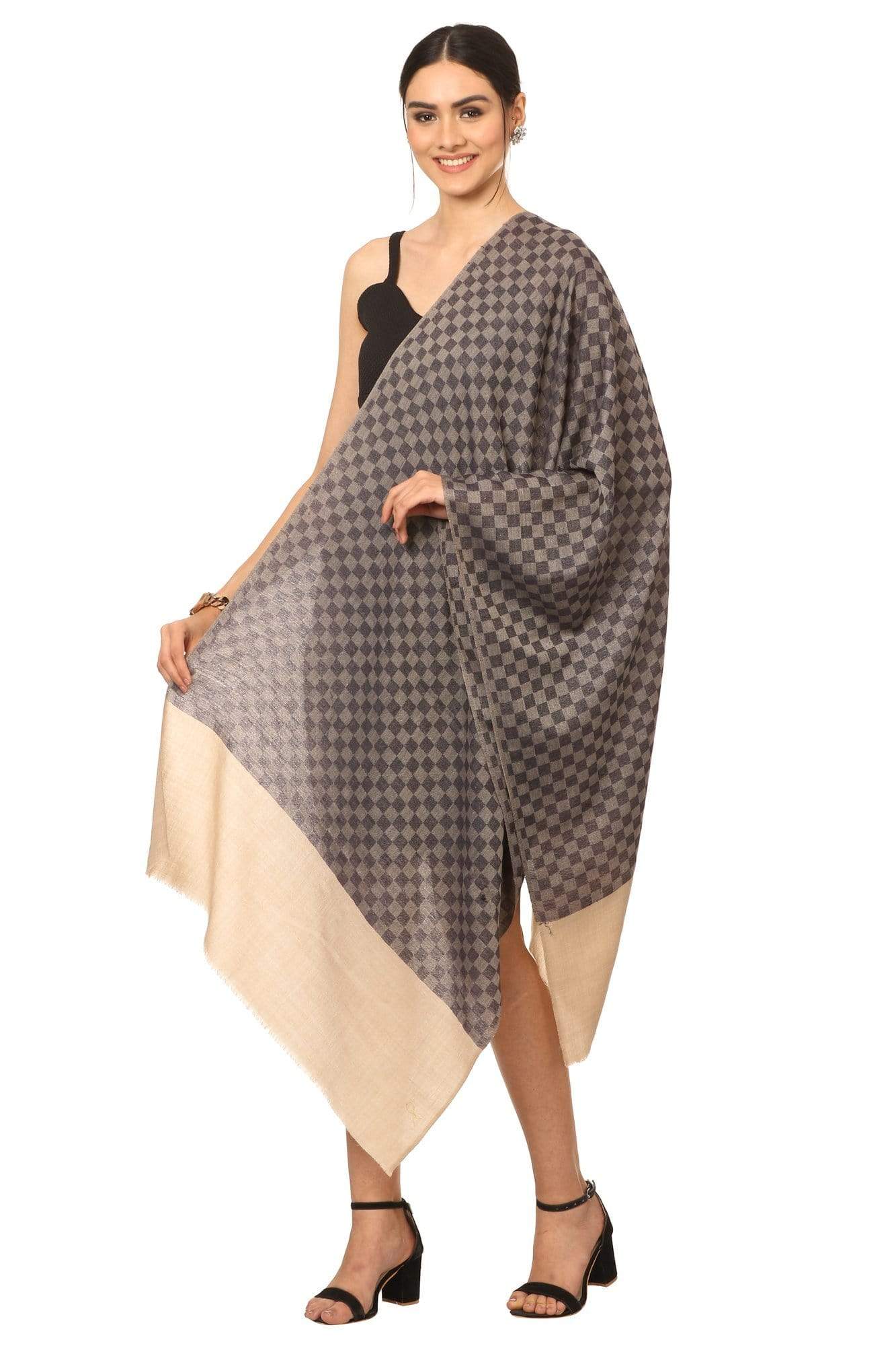 Pashtush India Stole Pashtush Fine Wool Luxury Striped Design Scarf, Stole, Weaving Design - Navy