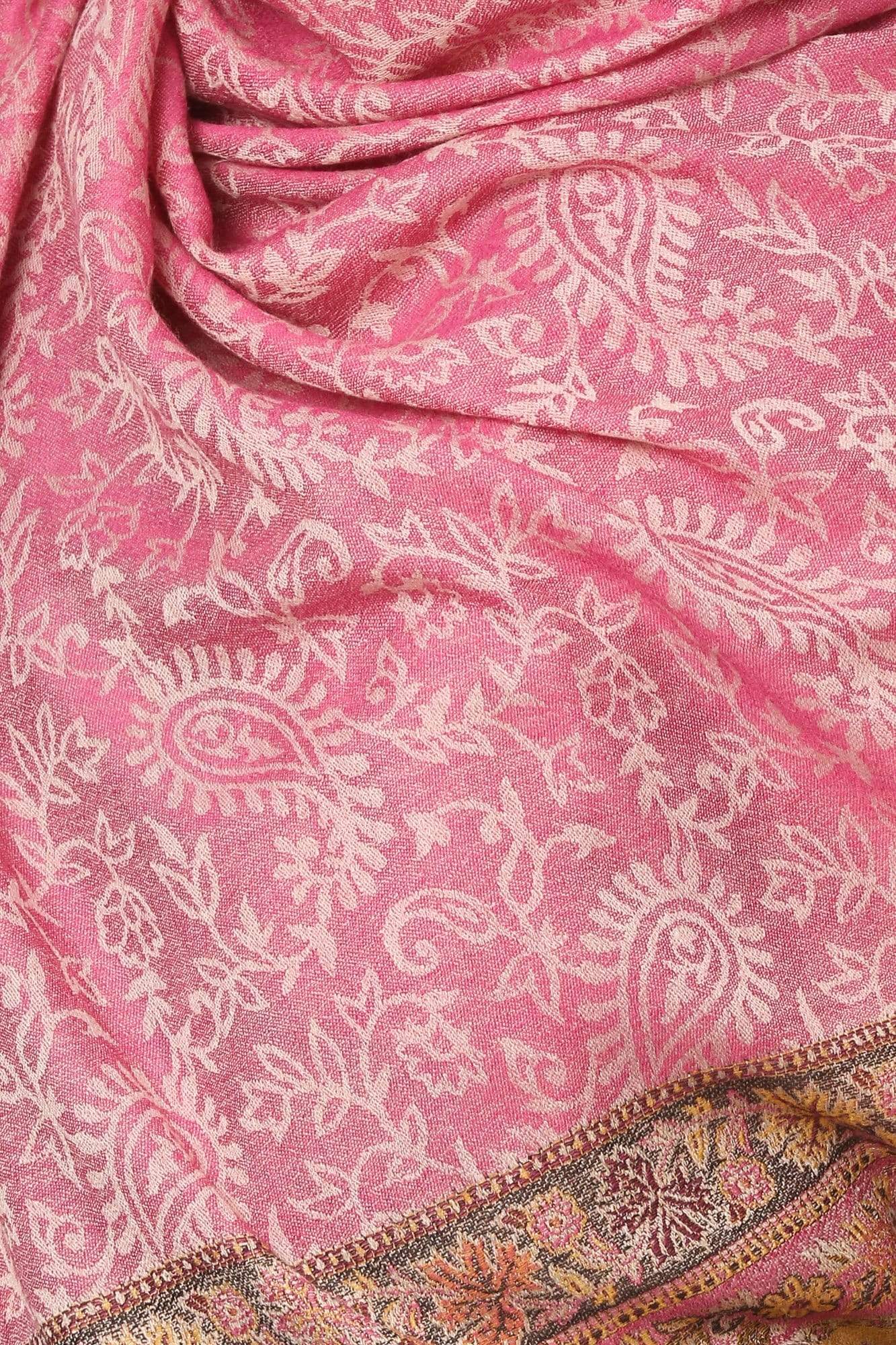 Pashtush India Stole Pashtush Fine Wool Luxury Striped Design Scarf, Stole, Weaving Design - Pink