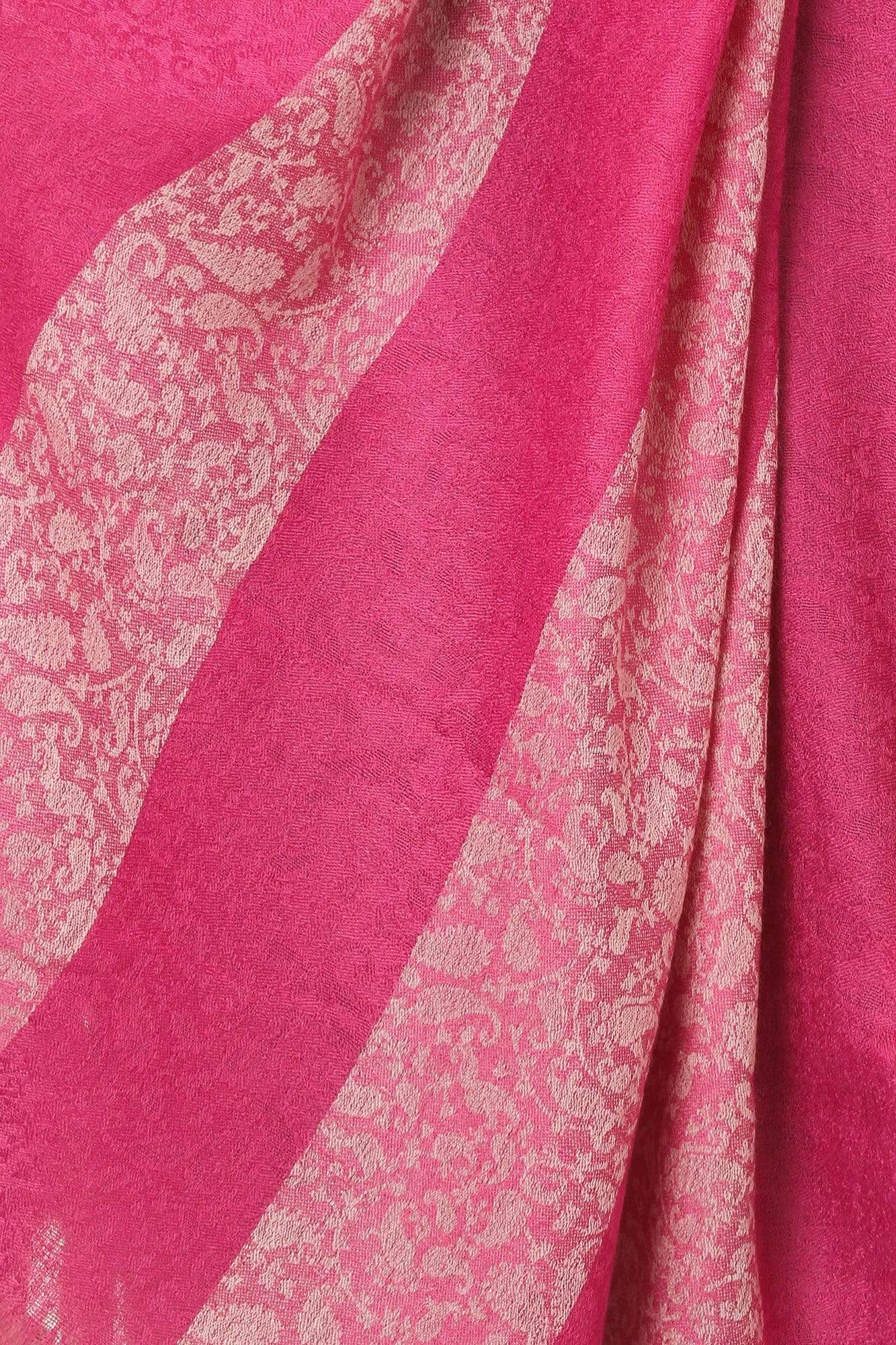 Pashtush India Stole Pashtush Fine Wool Luxury Striped Design Scarf, Stole, Weaving Design - Pink