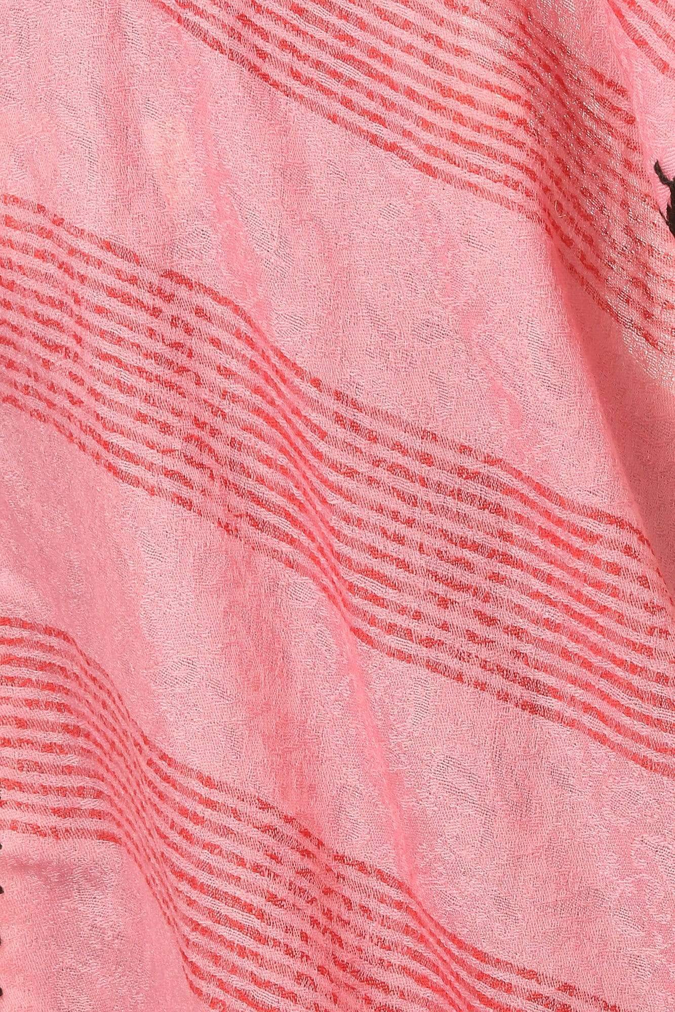 Pashtush India 70x200 Pashtush Fine Wool Luxury Striped Design Scarf, Stole, Weaving Design - Pink