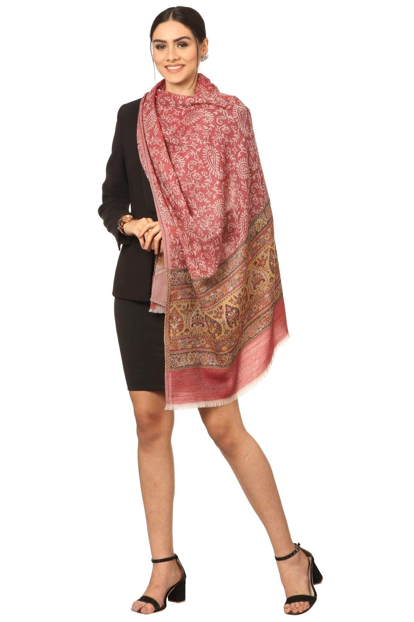 Pashtush India Stole Pashtush Fine Wool Luxury Striped Design Scarf, Stole, Weaving Design - Red
