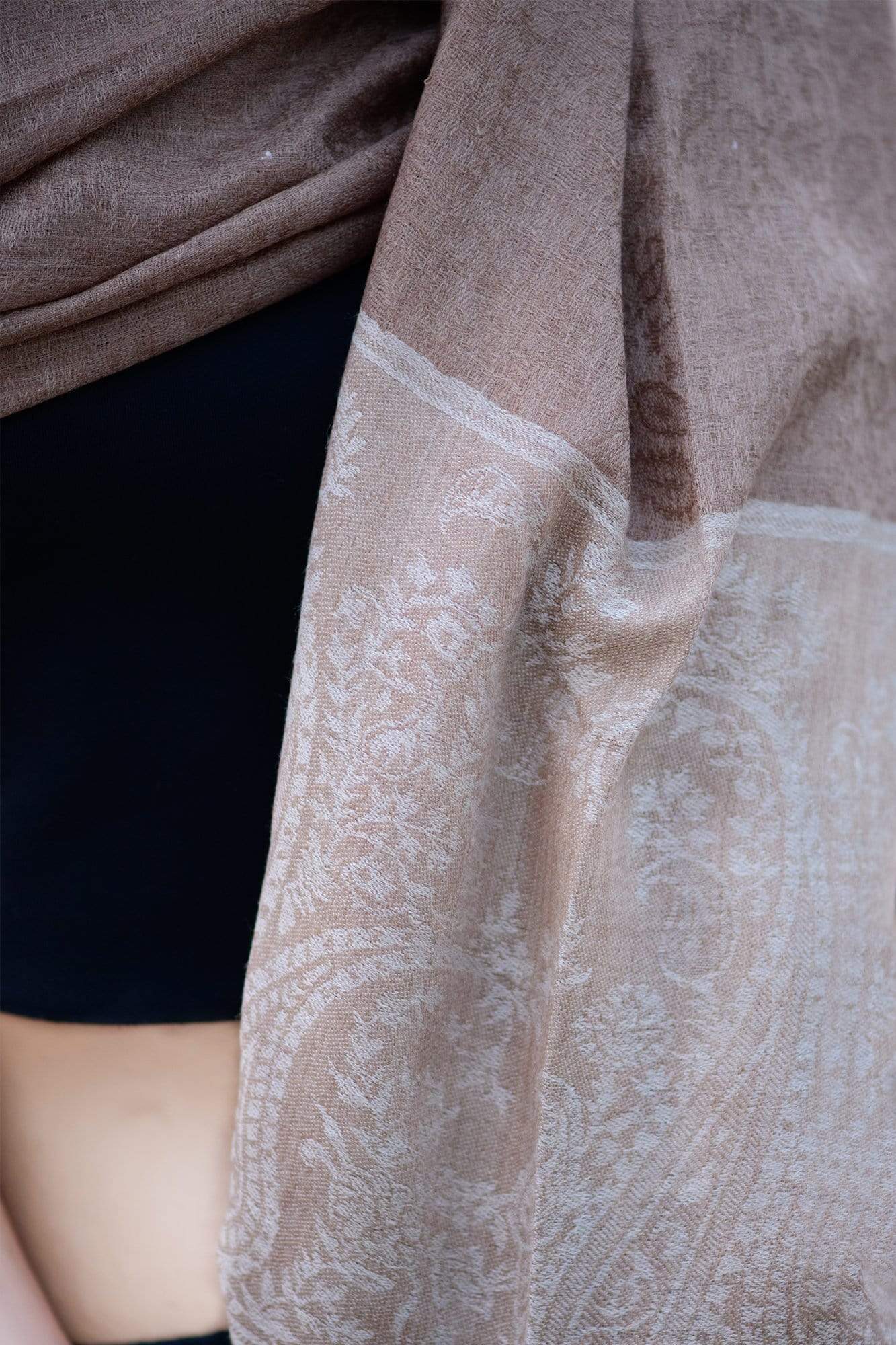 Pashtush India Stole Pashtush Fine Wool Luxury Striped Design Scarf, Stole, Weaving Design - Taupe