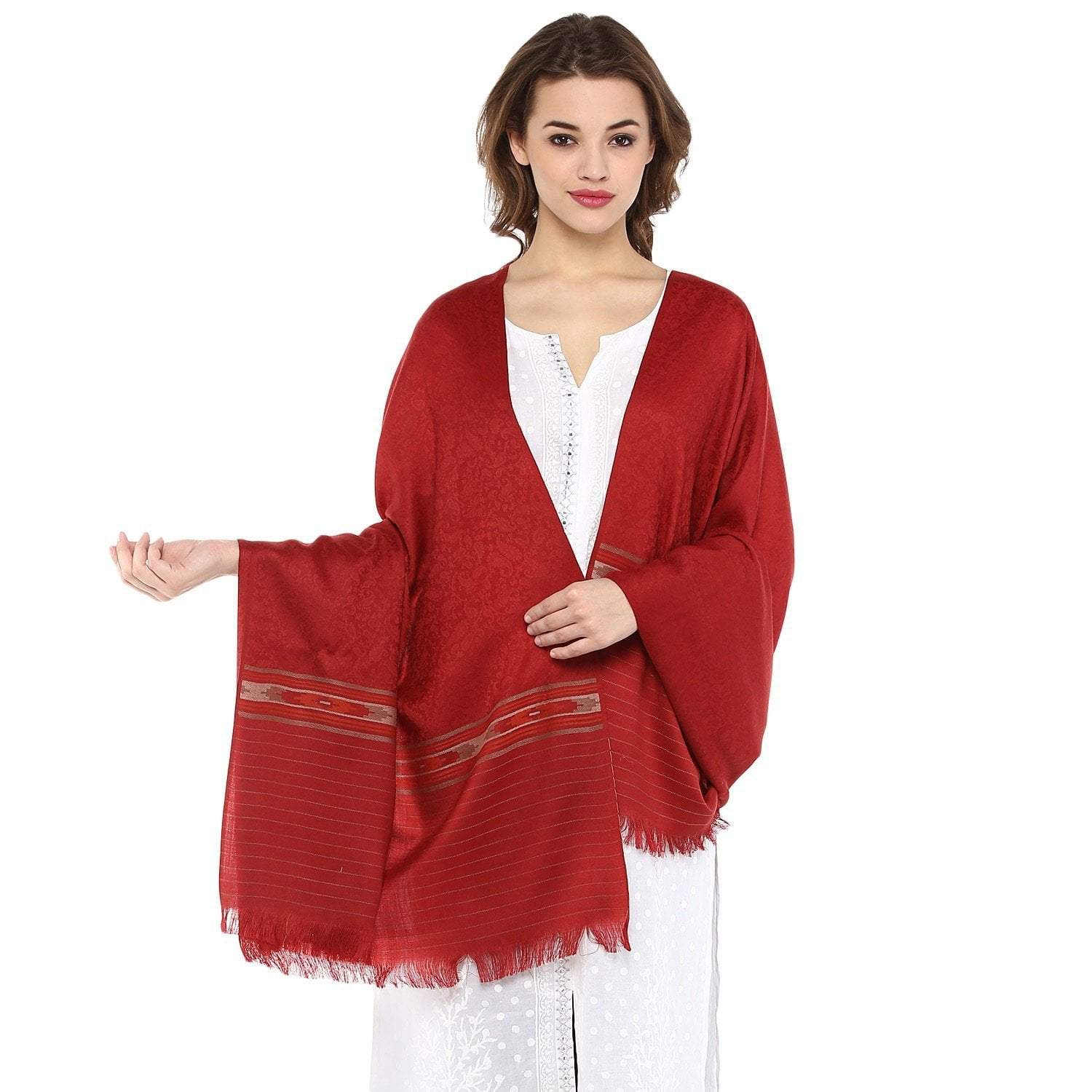 Pashtush Shawl Store Shawl Pashtush Fine wool shawl for women with kullu weave, Maroon