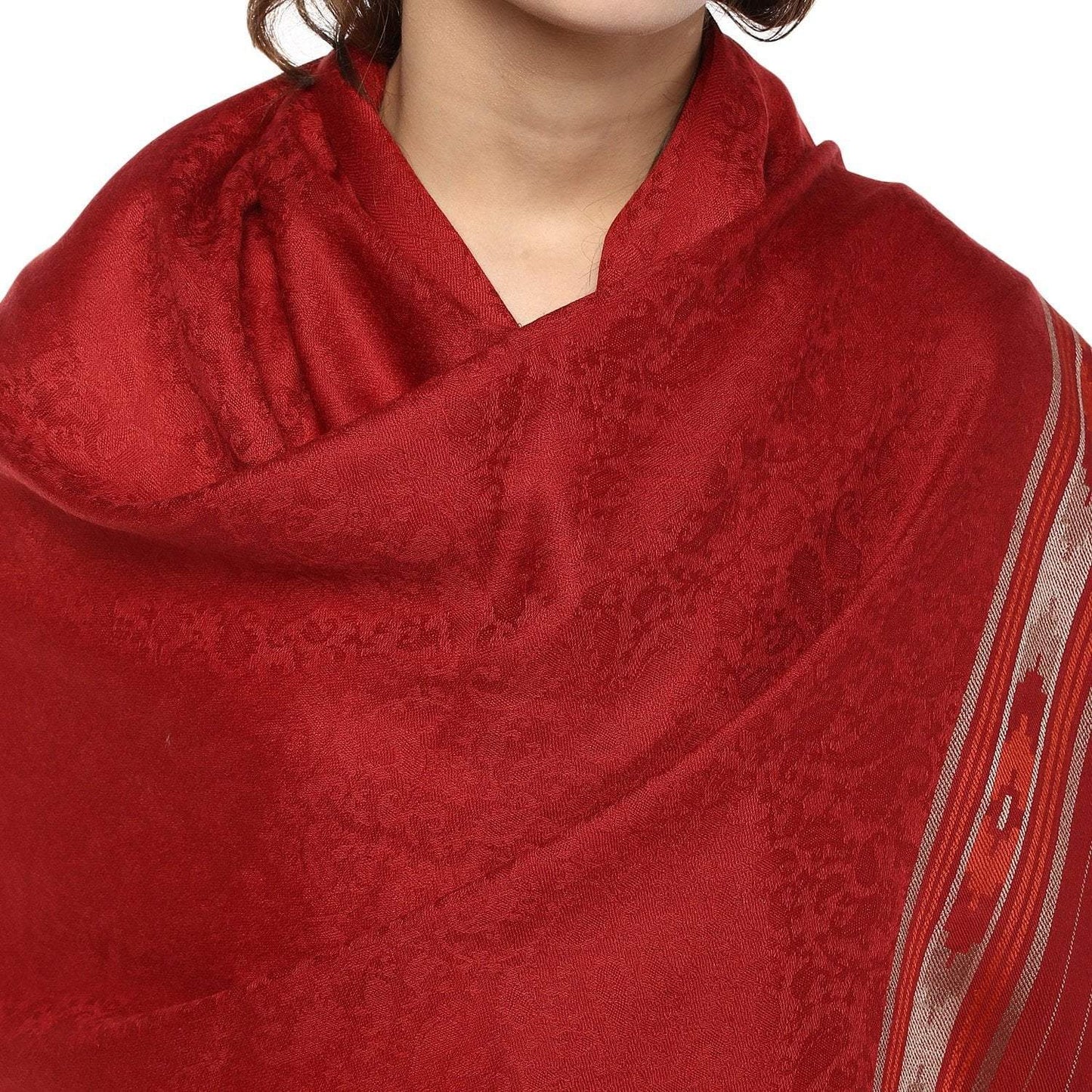Pashtush Shawl Store Shawl Pashtush Fine wool shawl for women with kullu weave, Maroon