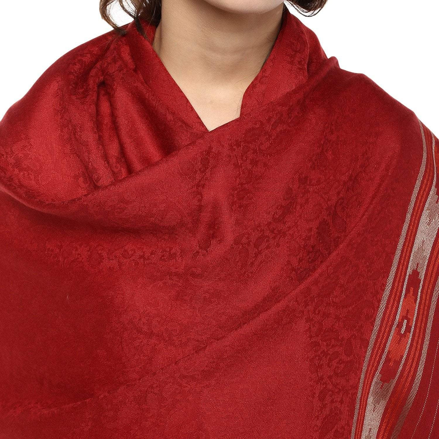 Pashtush Shawl Store Shawl Pashtush Fine wool shawl for women with kullu weave, Maroon