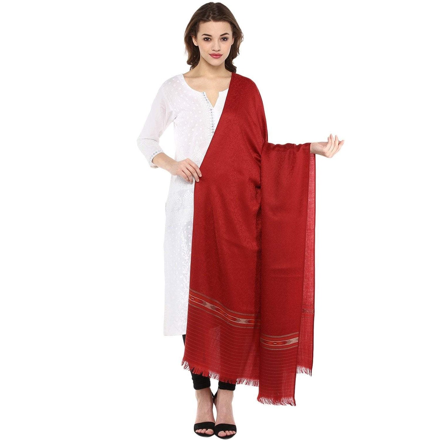 Pashtush Shawl Store Shawl Pashtush Fine wool shawl for women with kullu weave, Maroon