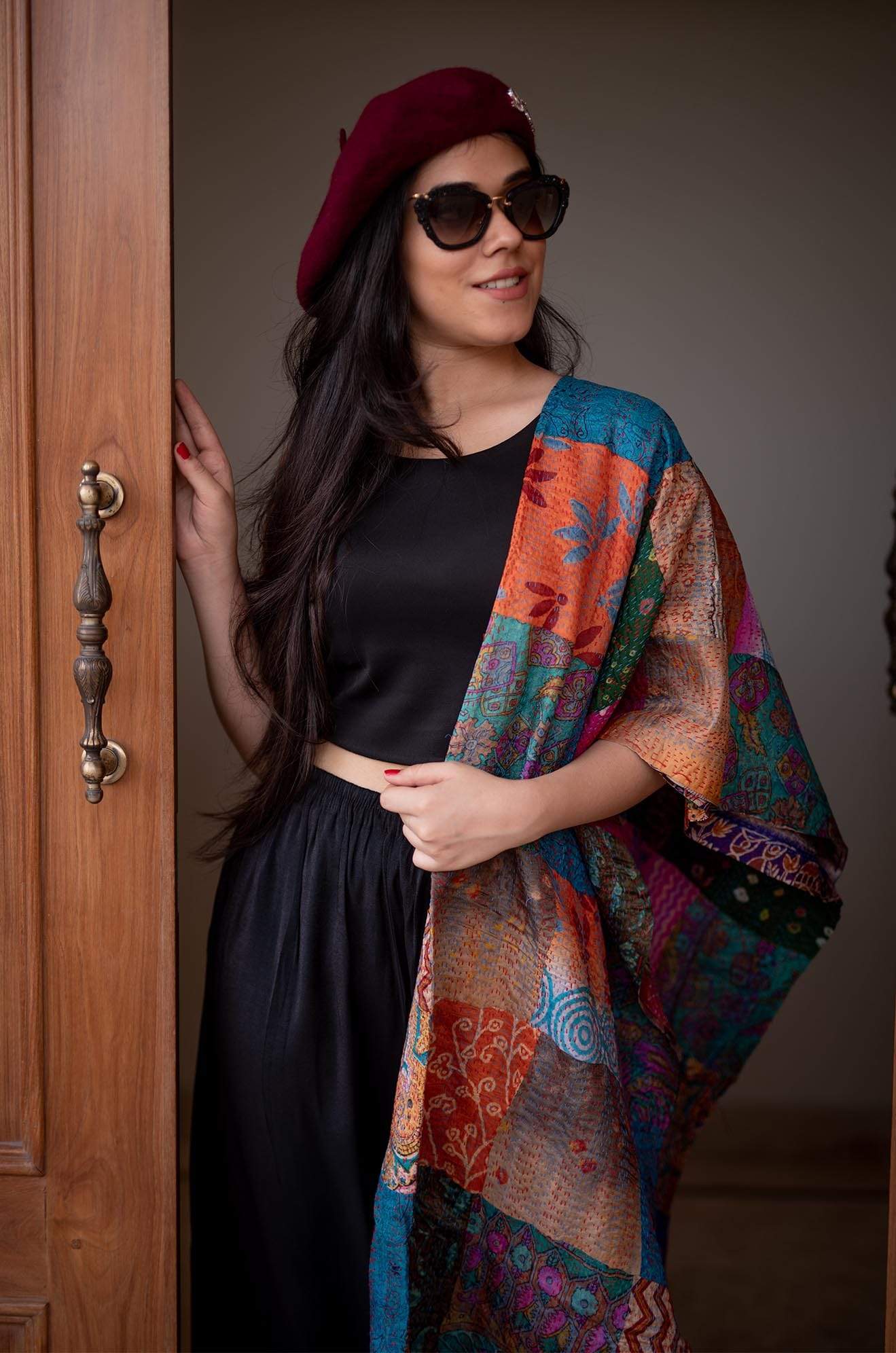 Pashtush India 100x200 Pashtush Kantha Handwork Story Dupatta Stole
