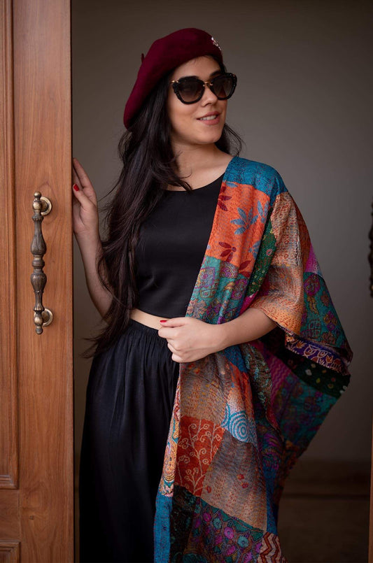 Pashtush India 100x200 Pashtush Kantha Handwork Story Dupatta Stole