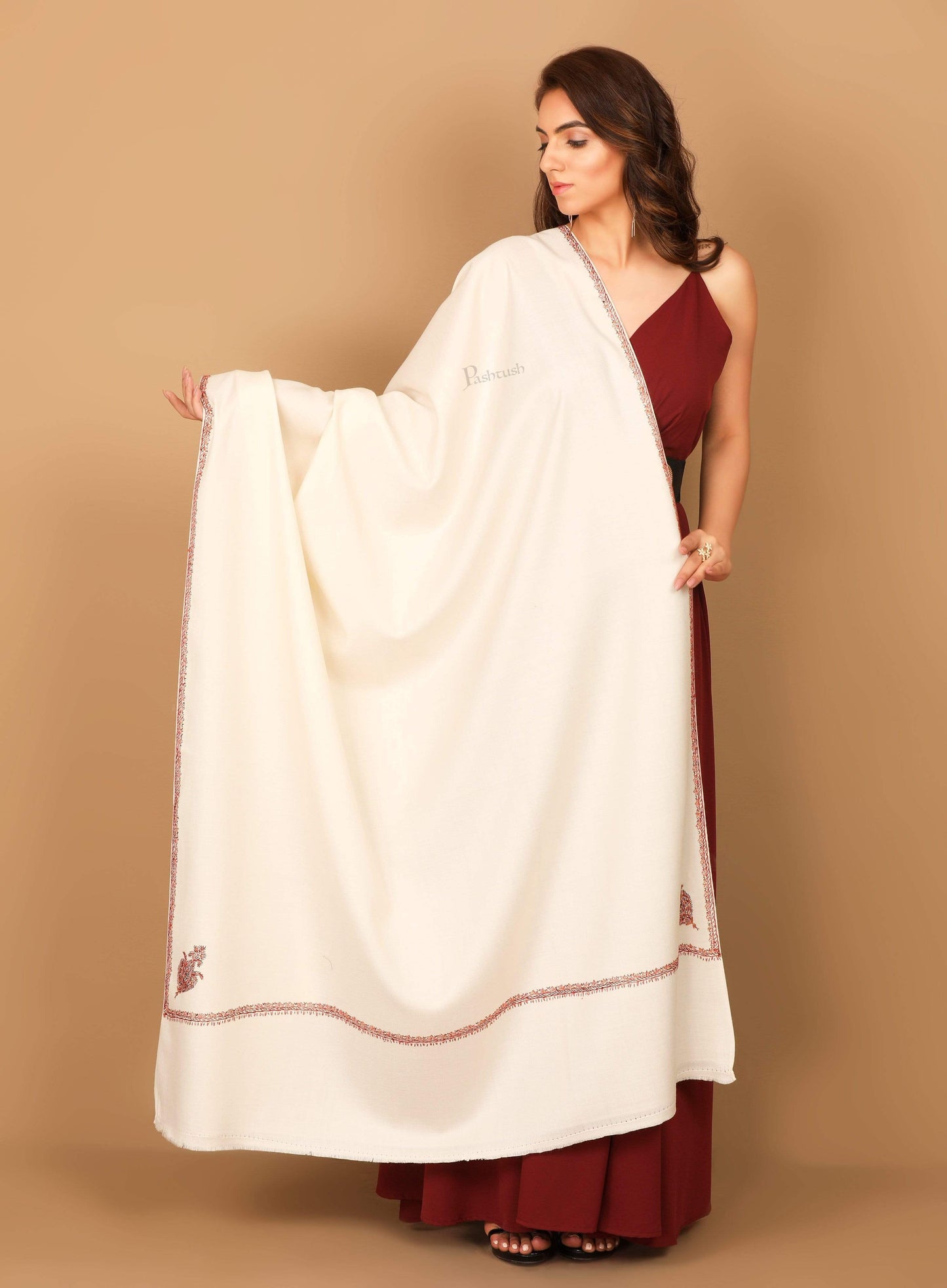 Pashtush India 100x200 Pashtush Kashmiri 100% Hand Embroidery Shawl - Kingri design
