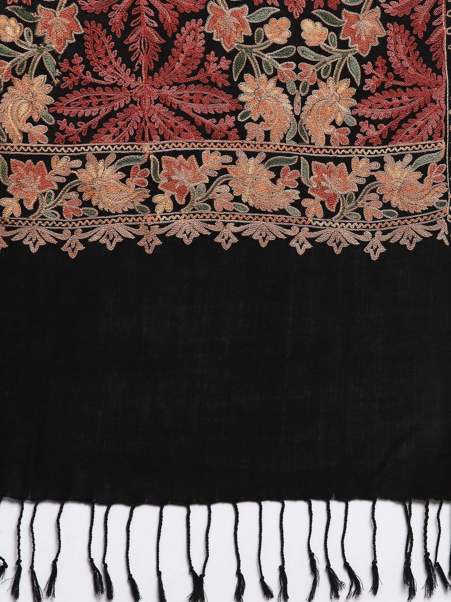 Pashtush India 70x200 Pashtush Kashmiri Aari Embroidery Stole, Fine Wool, Black