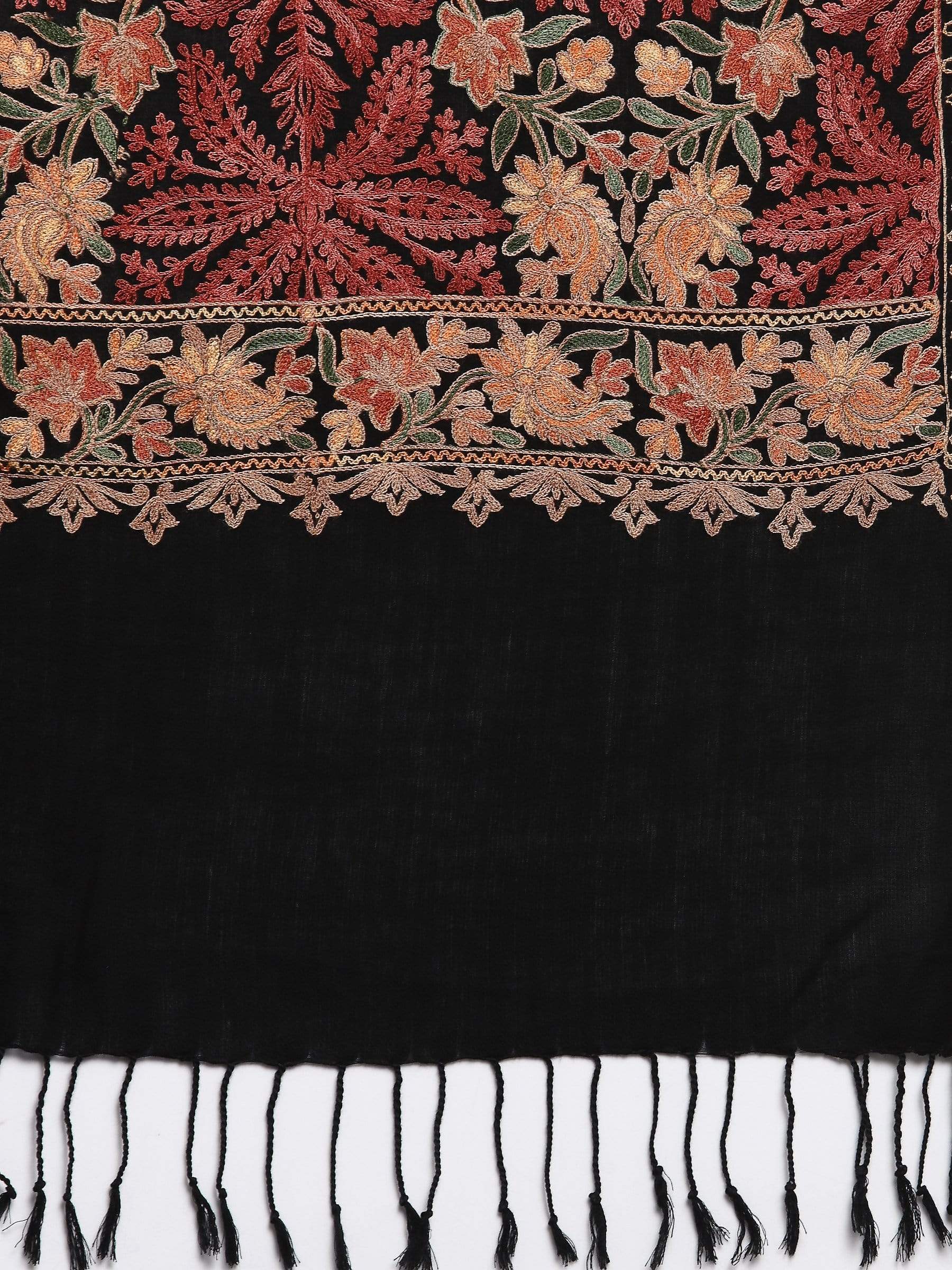 Pashtush India 70x200 Pashtush Kashmiri Aari Embroidery Stole, Fine Wool, Black