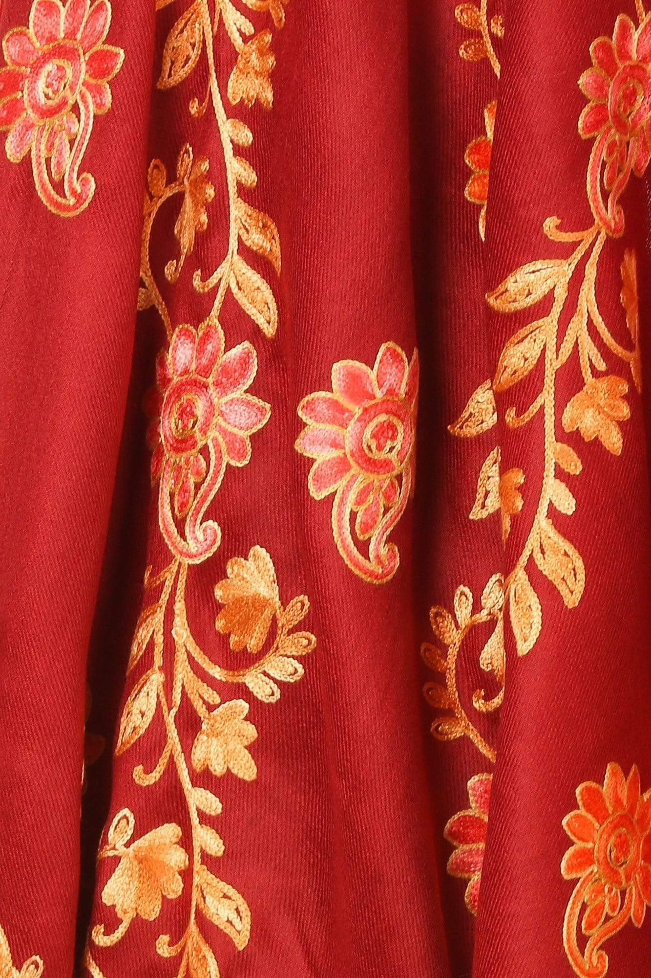 Pashtush India 100x200 Pashtush Kashmiri Aari Embroidery Stole, Fine Wool, Maroon