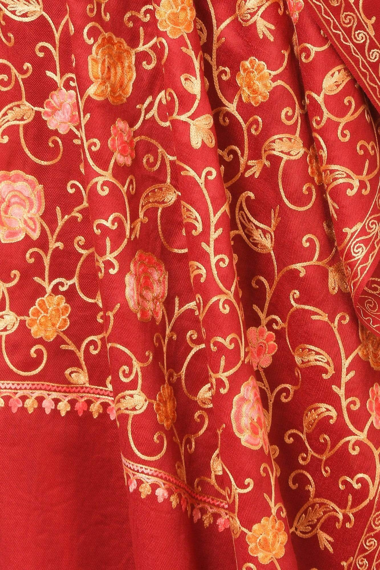 Pashtush India 100x200 Pashtush Kashmiri Aari Embroidery Stole, Fine Wool, Maroon