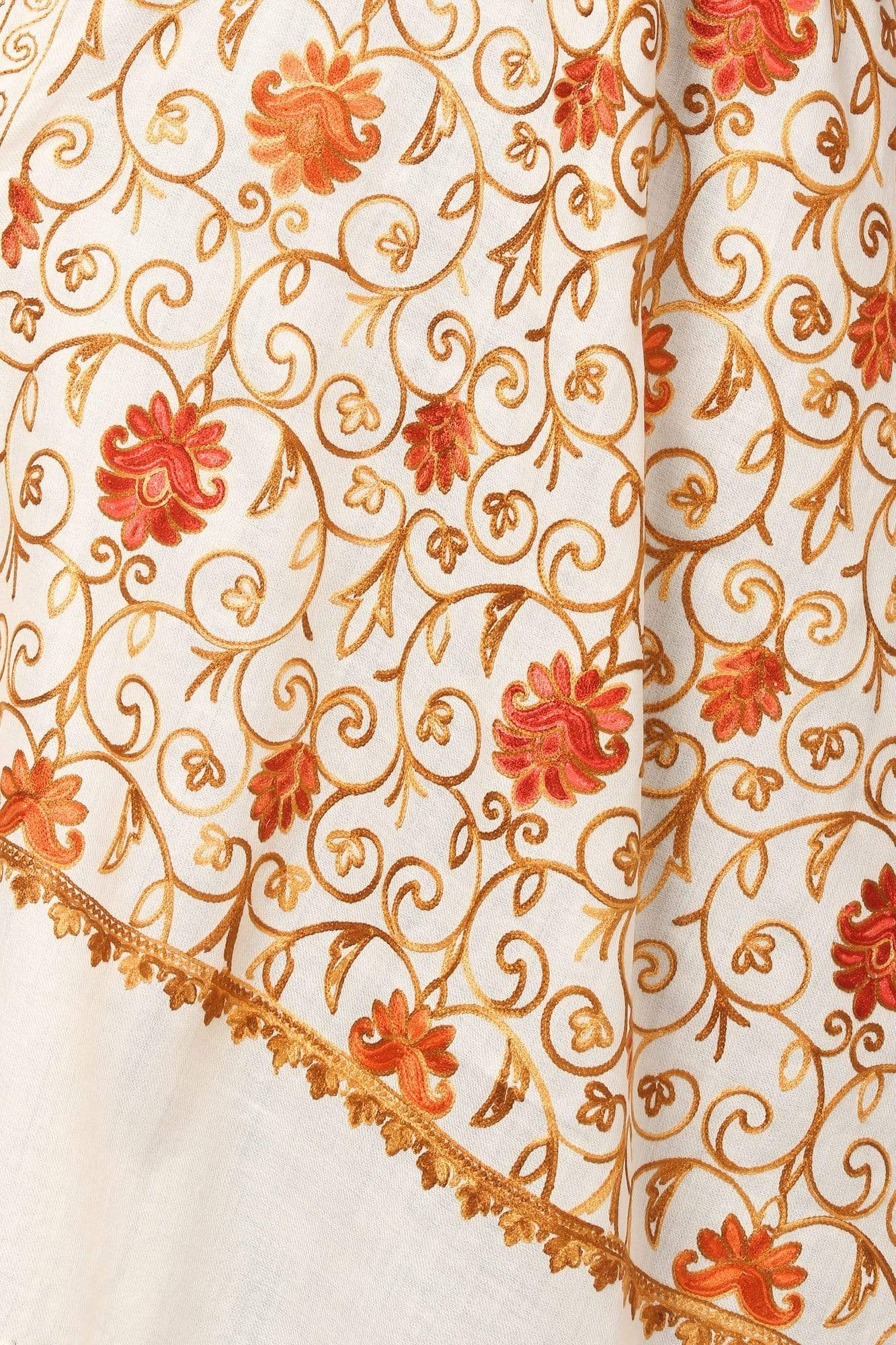 Pashtush India Stole Pashtush Kashmiri Aari Embroidery Stole, Fine Wool, White