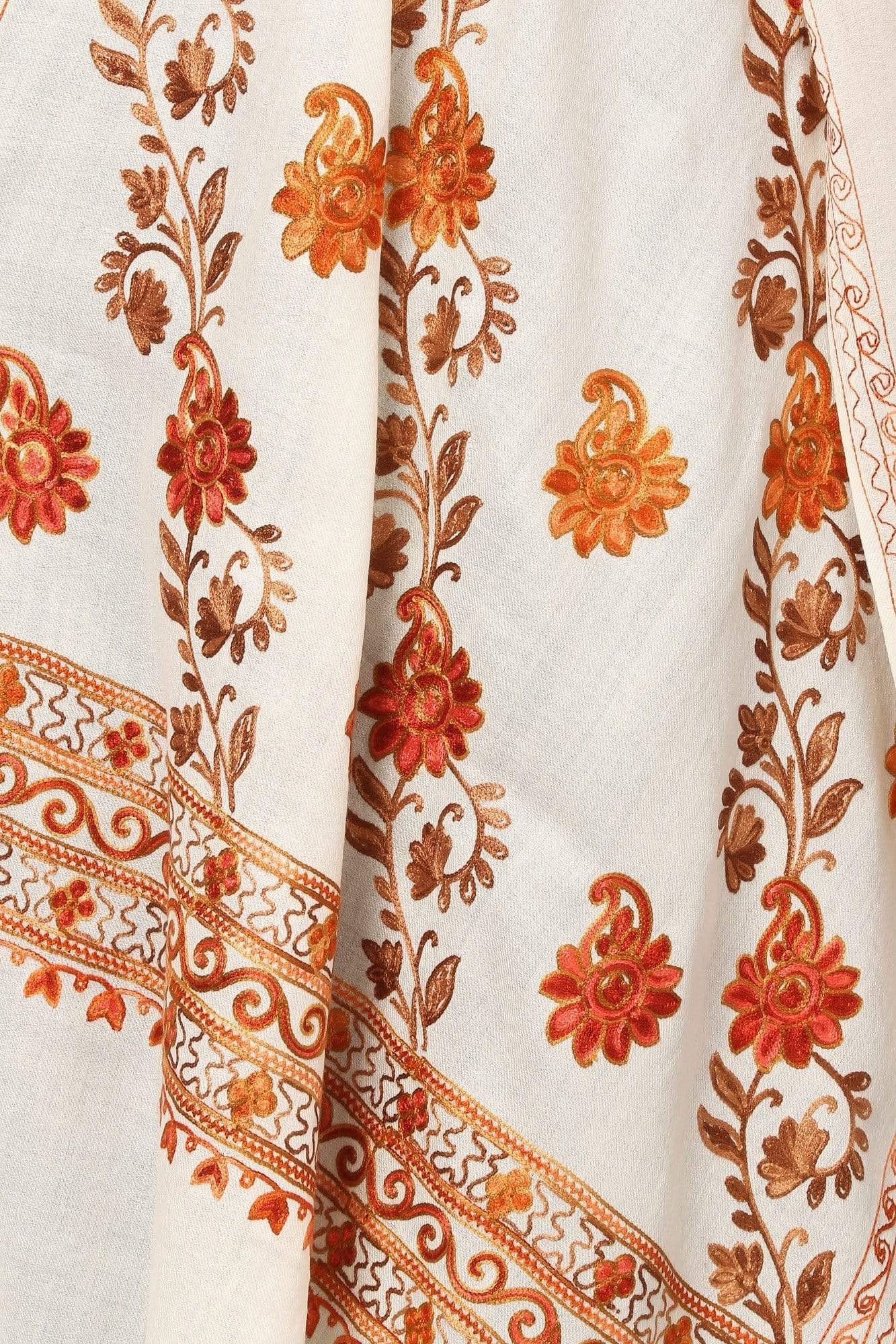 Pashtush India 70x200 Pashtush Kashmiri Aari Embroidery Stole, Fine Wool, White
